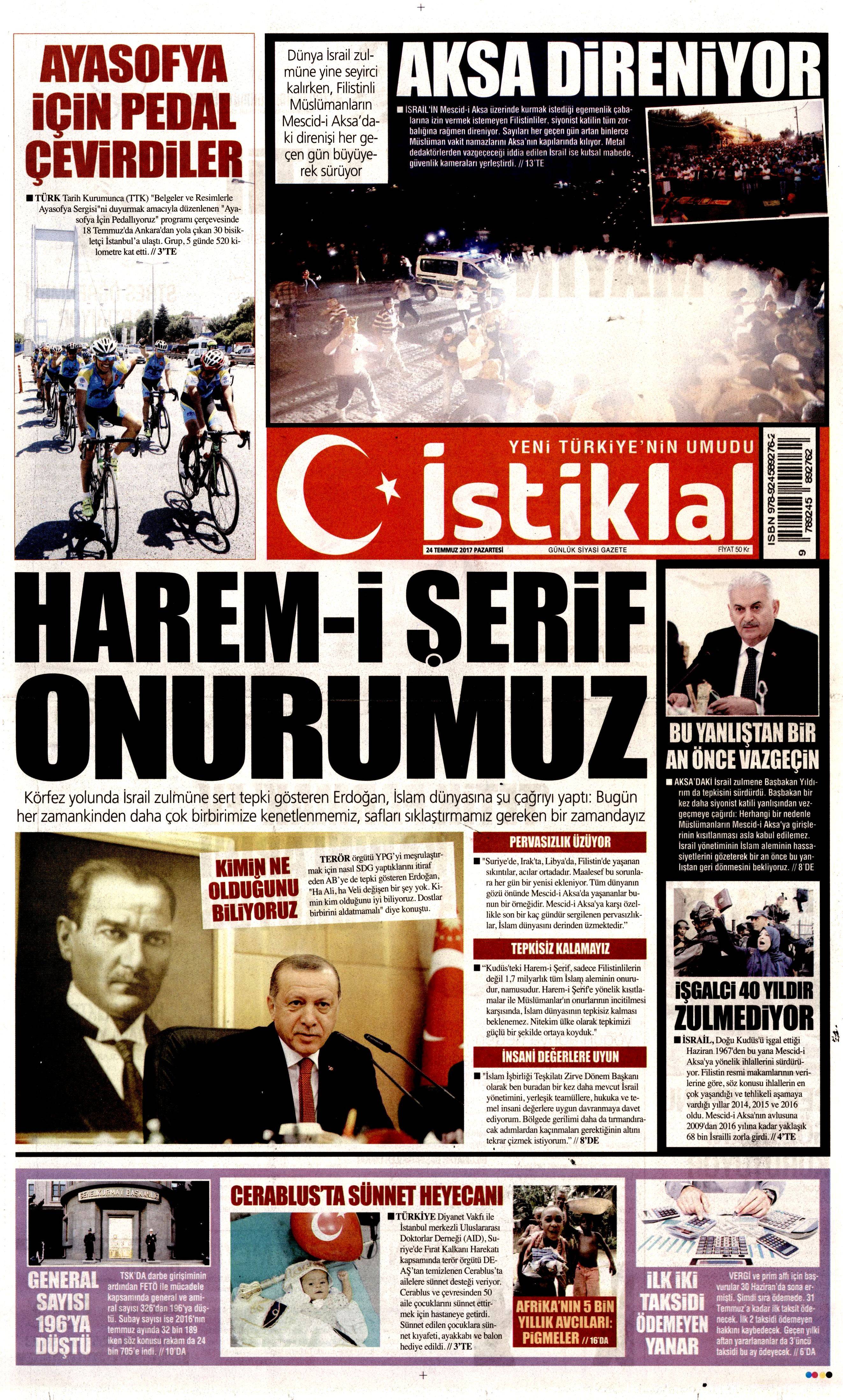 24 Temmuz 2017 gazete manşetleri - 12