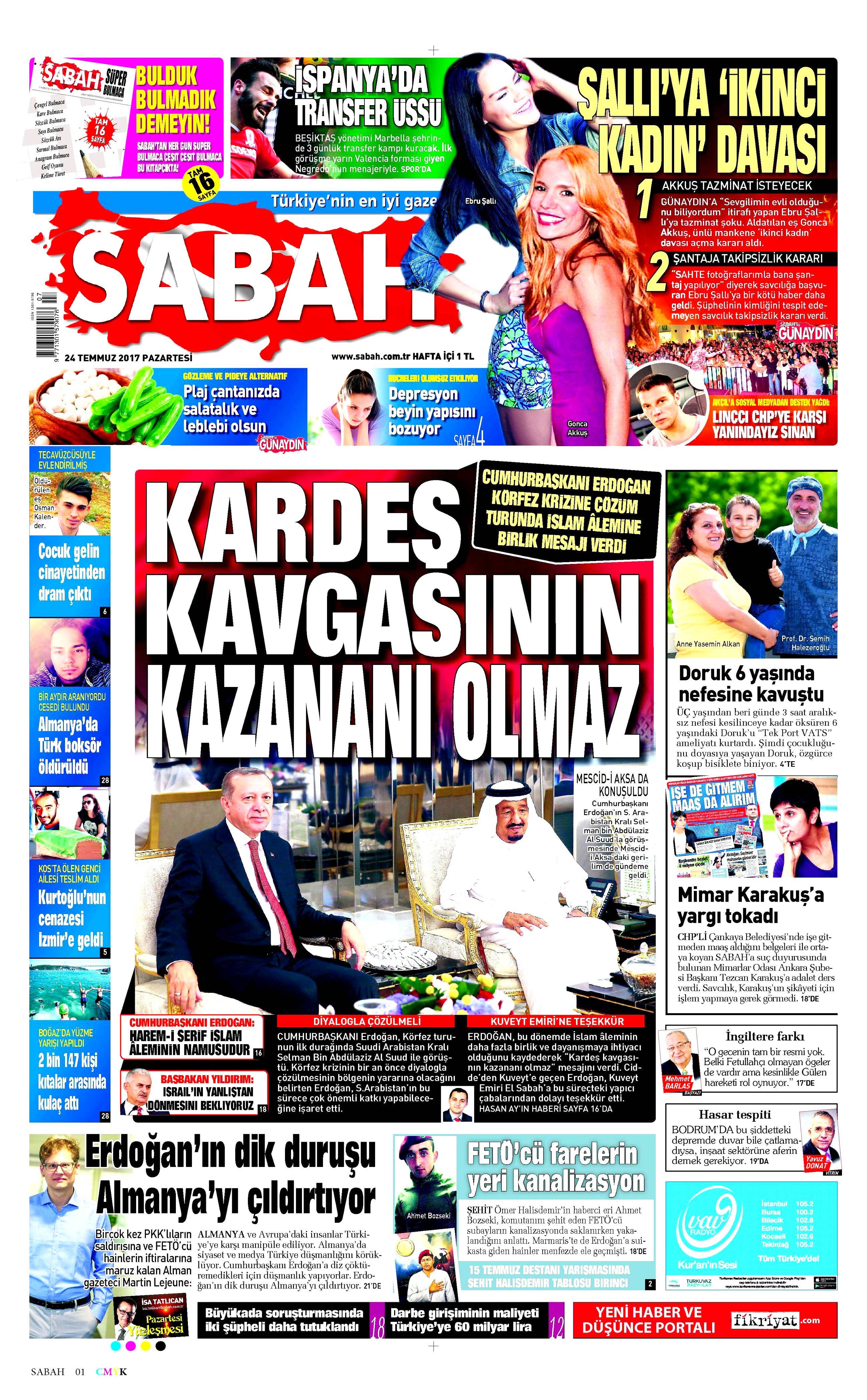 24 Temmuz 2017 gazete manşetleri - 20