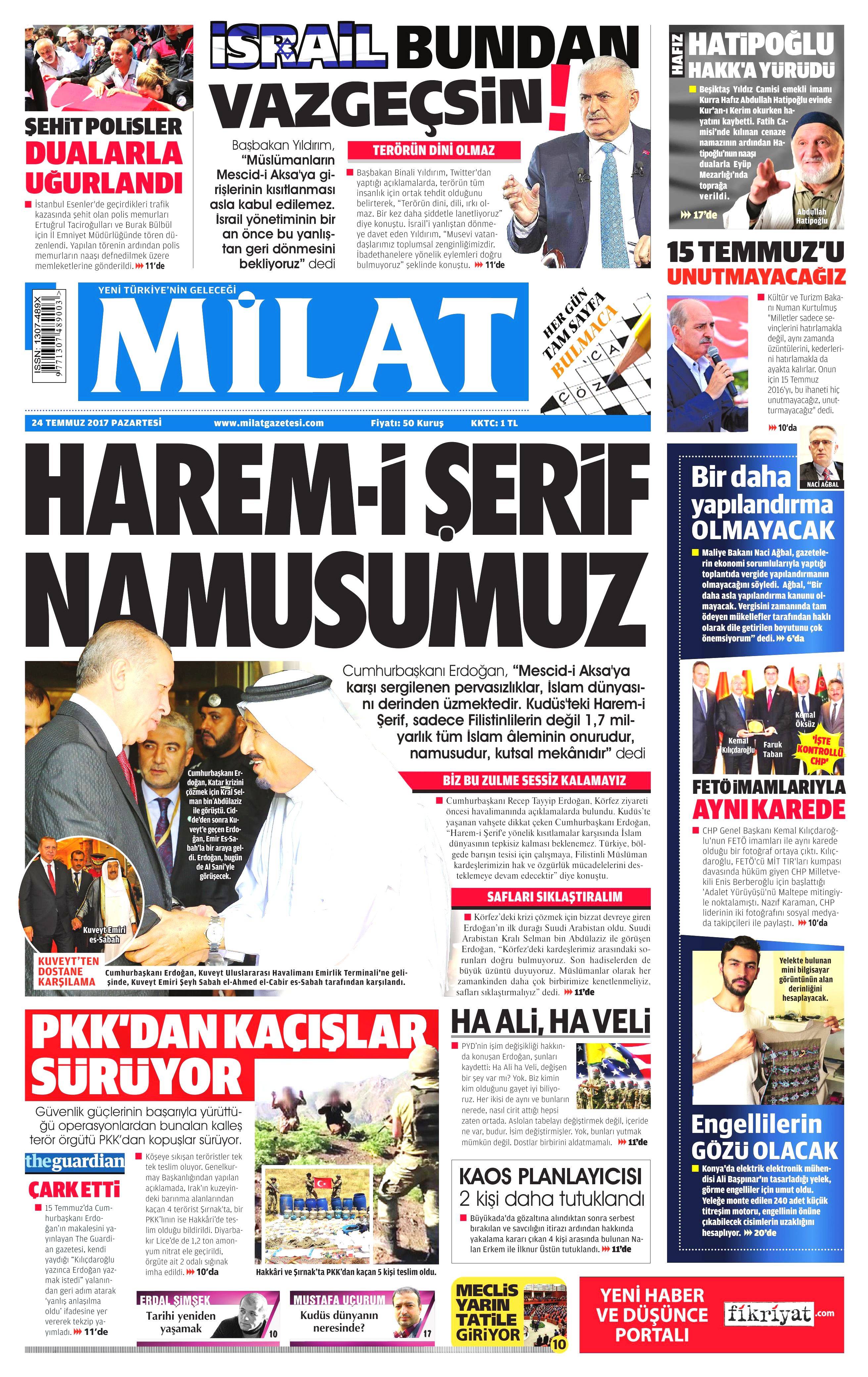 24 Temmuz 2017 gazete manşetleri - 15