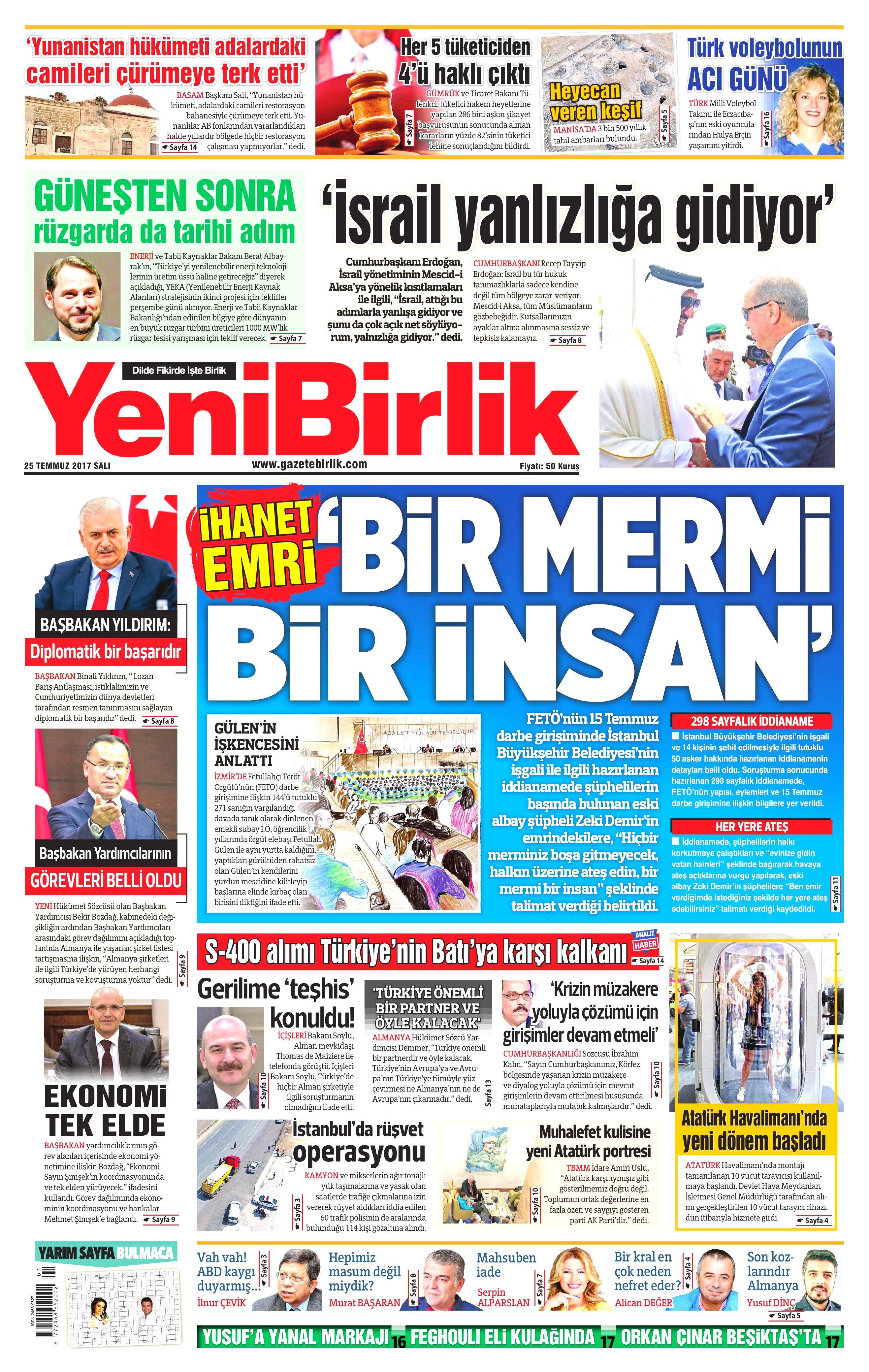 25 Temmuz 2017 gazete manşetleri - 158