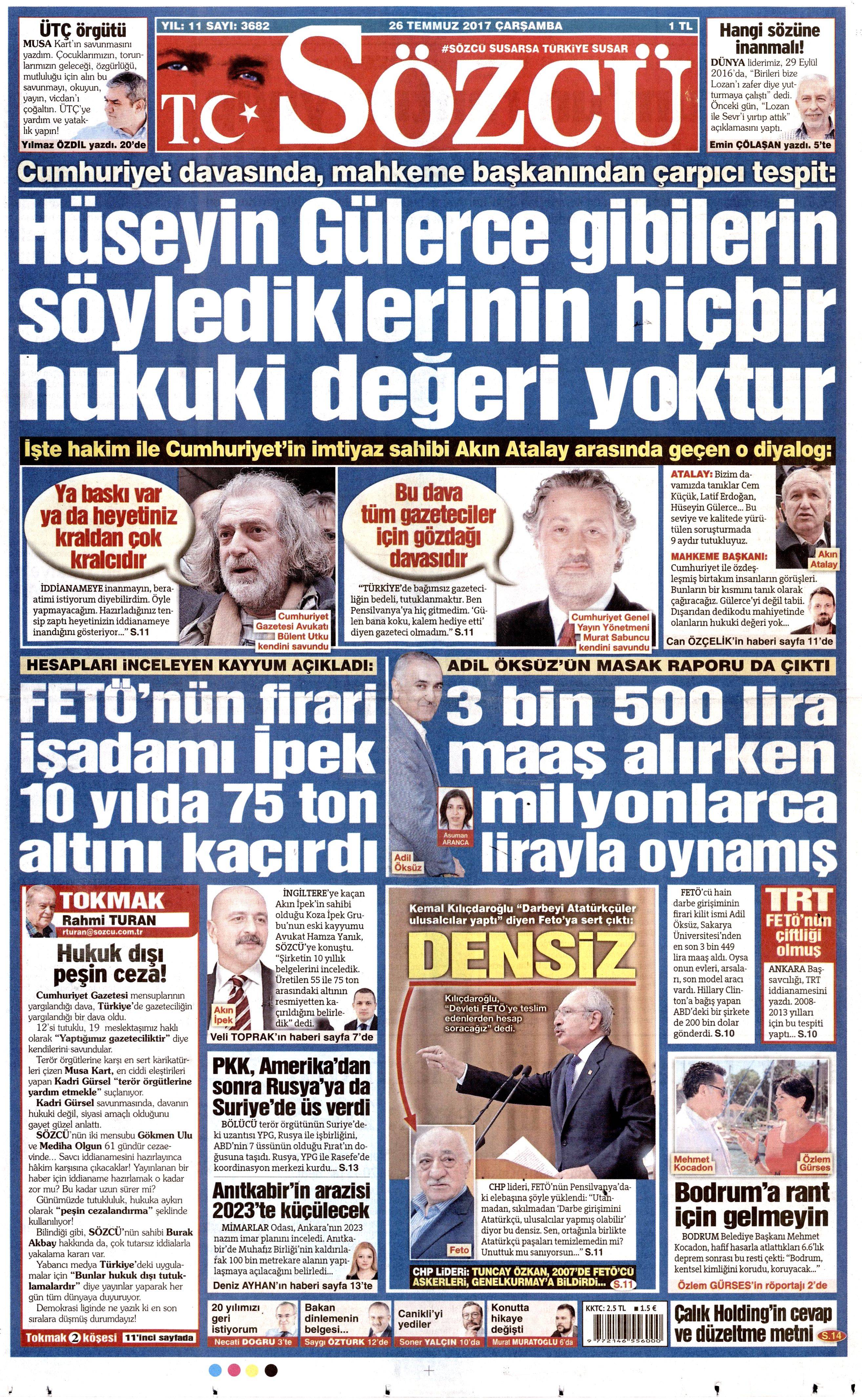 26 Temmuz 2017 gazete manşetleri - 21