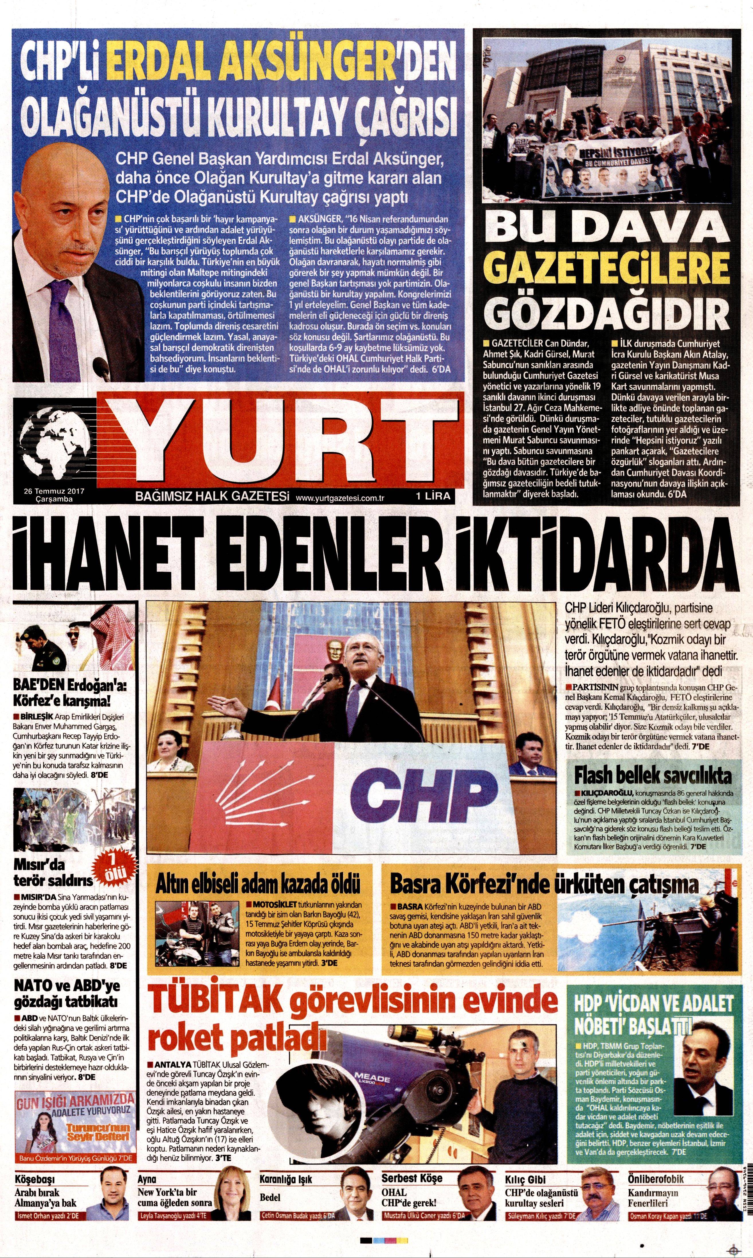 26 Temmuz 2017 gazete manşetleri - 29
