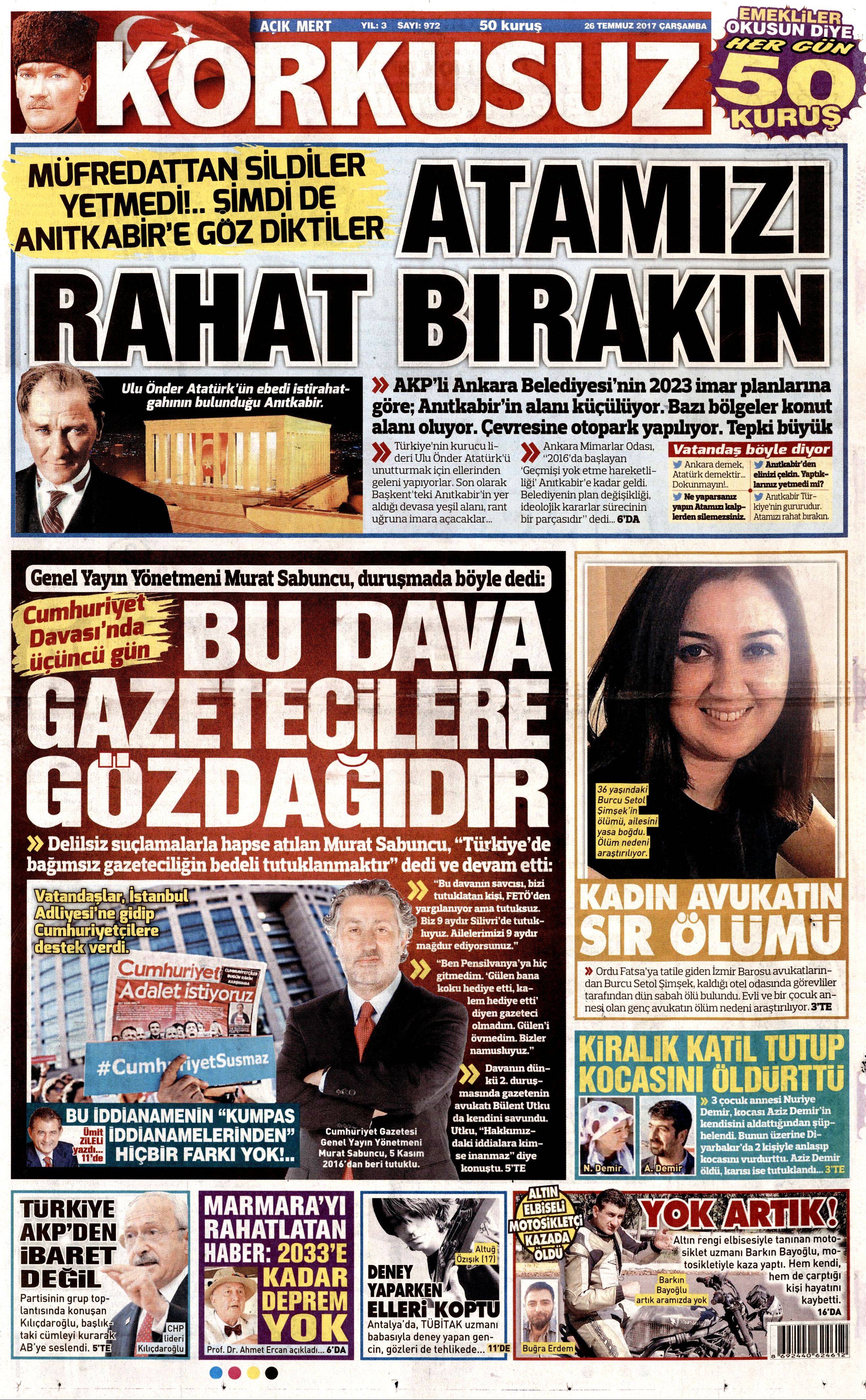 26 Temmuz 2017 gazete manşetleri - 14