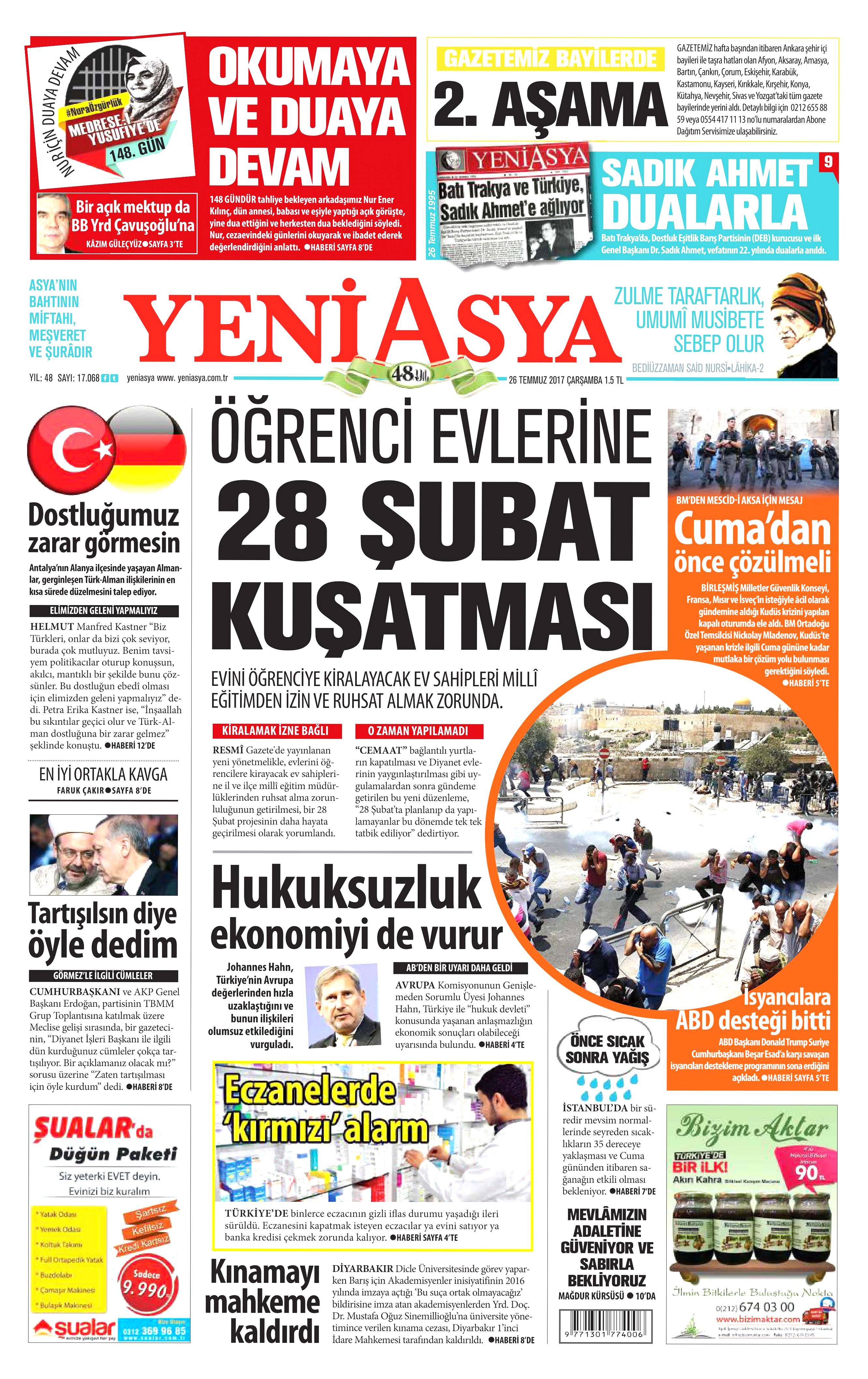 26 Temmuz 2017 gazete manşetleri - 27