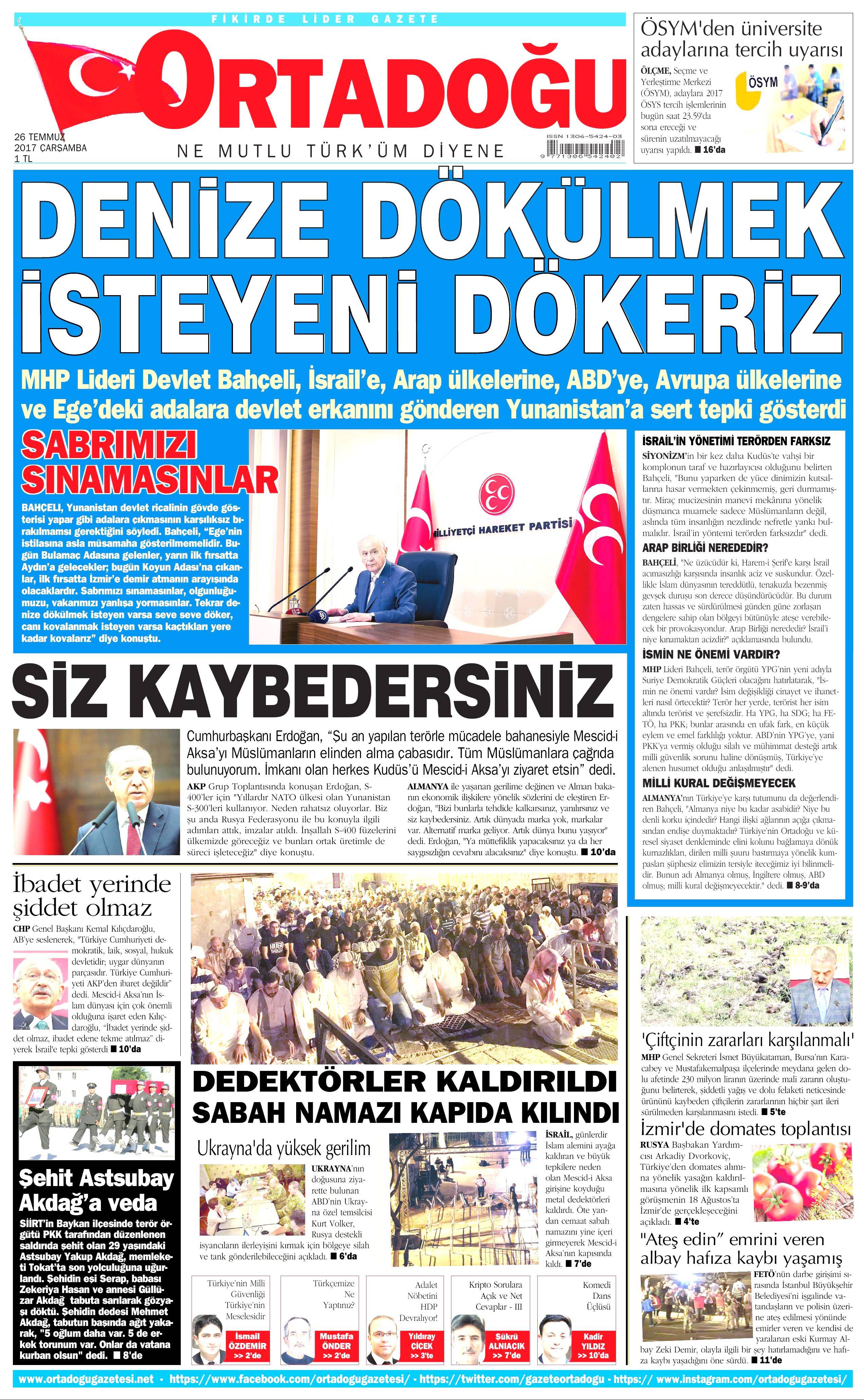 26 Temmuz 2017 gazete manşetleri - 18