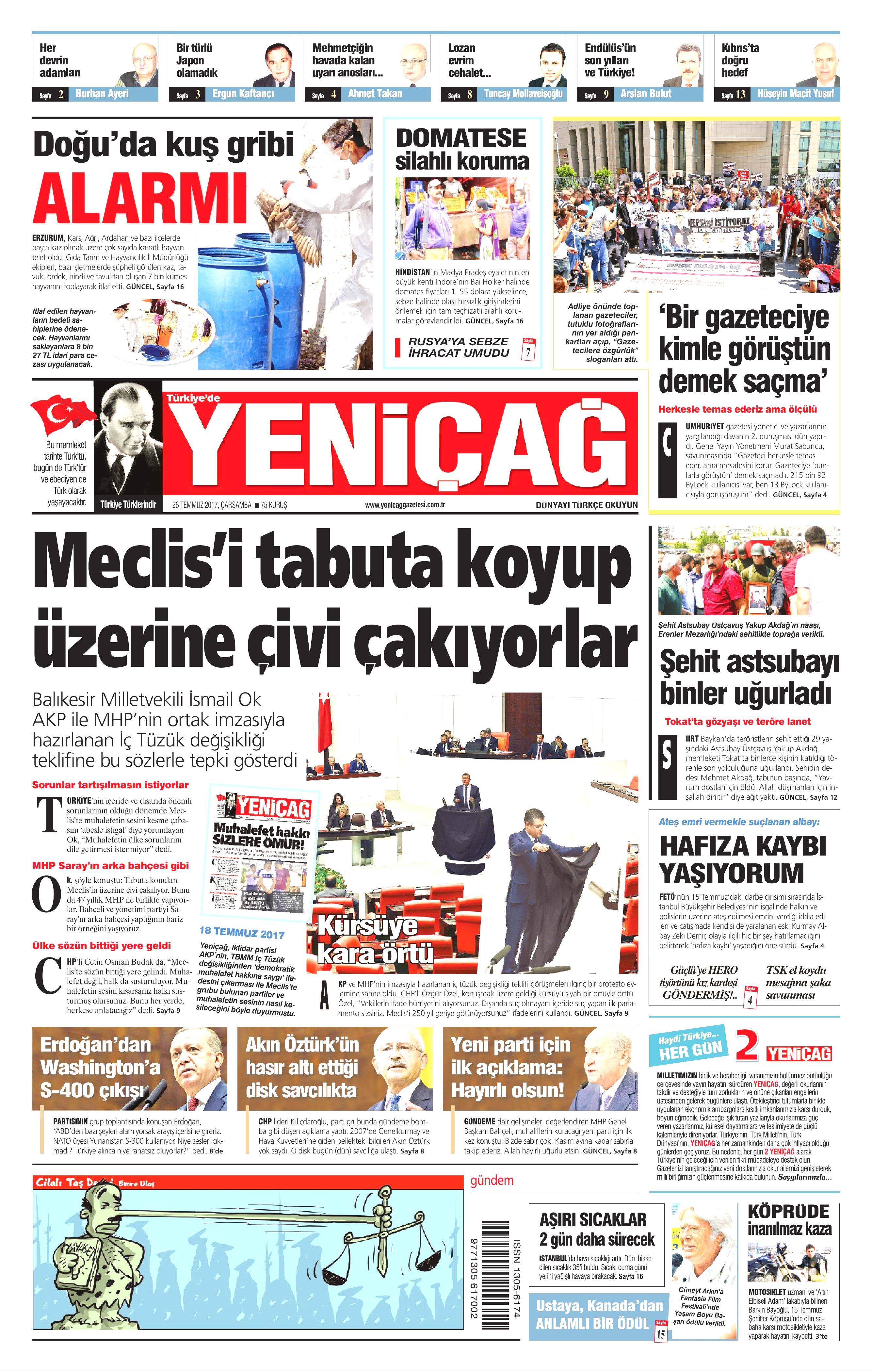 26 Temmuz 2017 gazete manşetleri - 28
