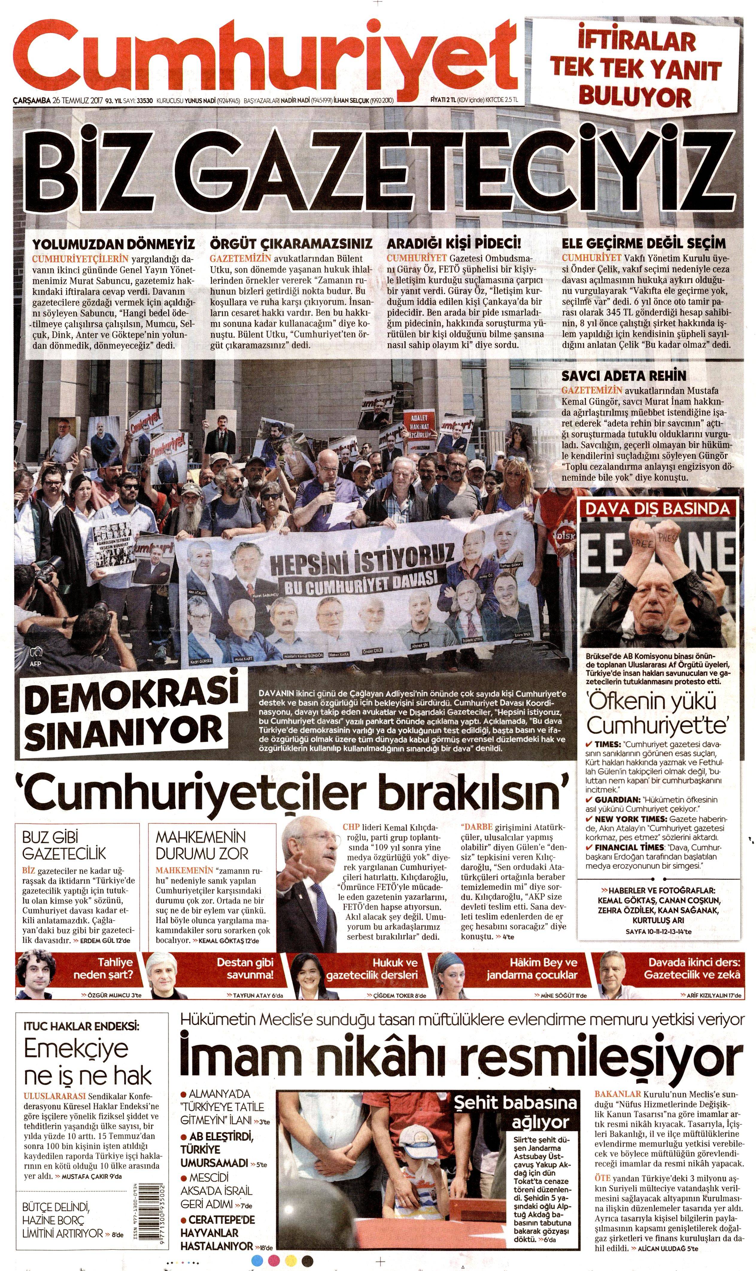 26 Temmuz 2017 gazete manşetleri - 38