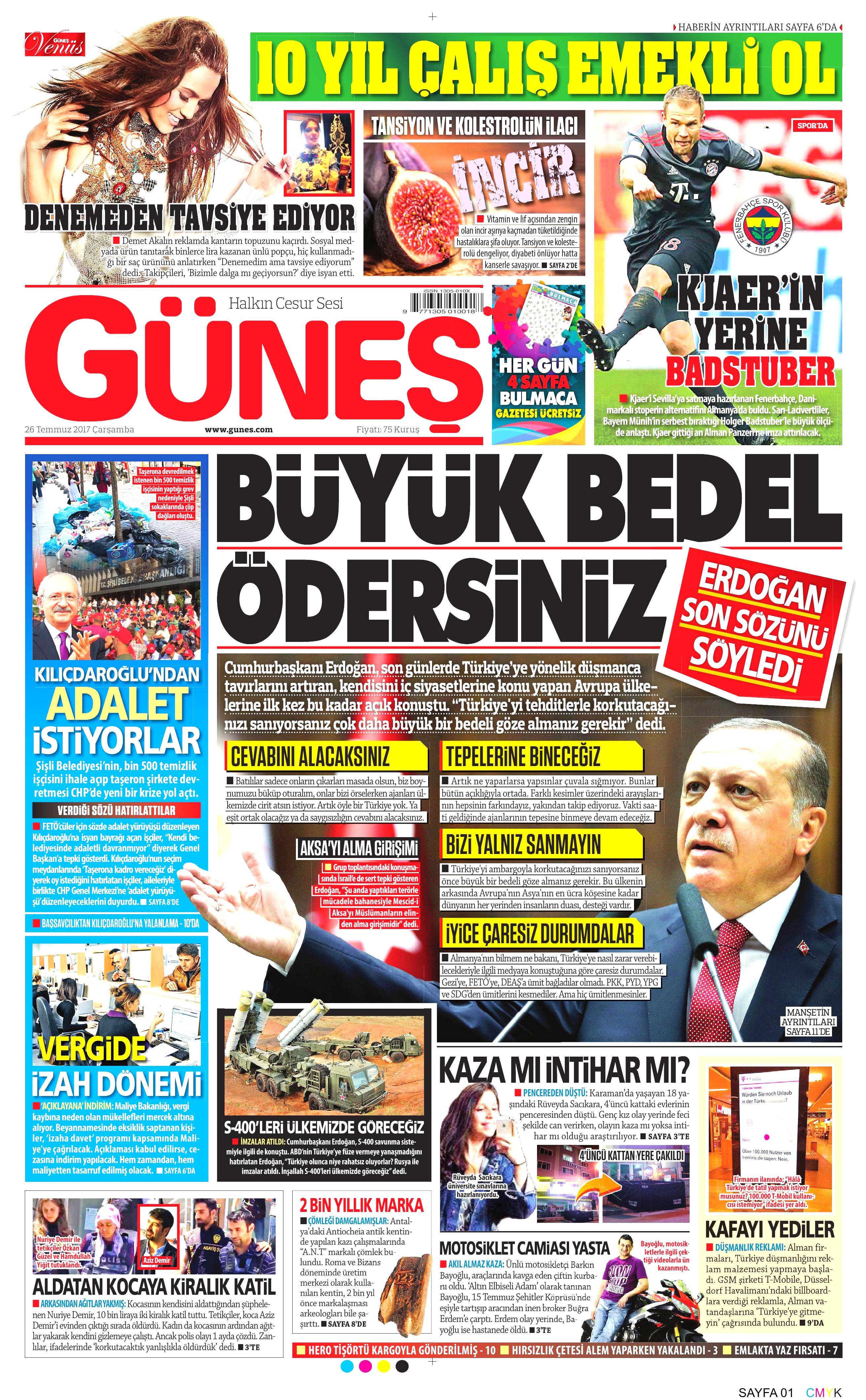 26 Temmuz 2017 gazete manşetleri - 8