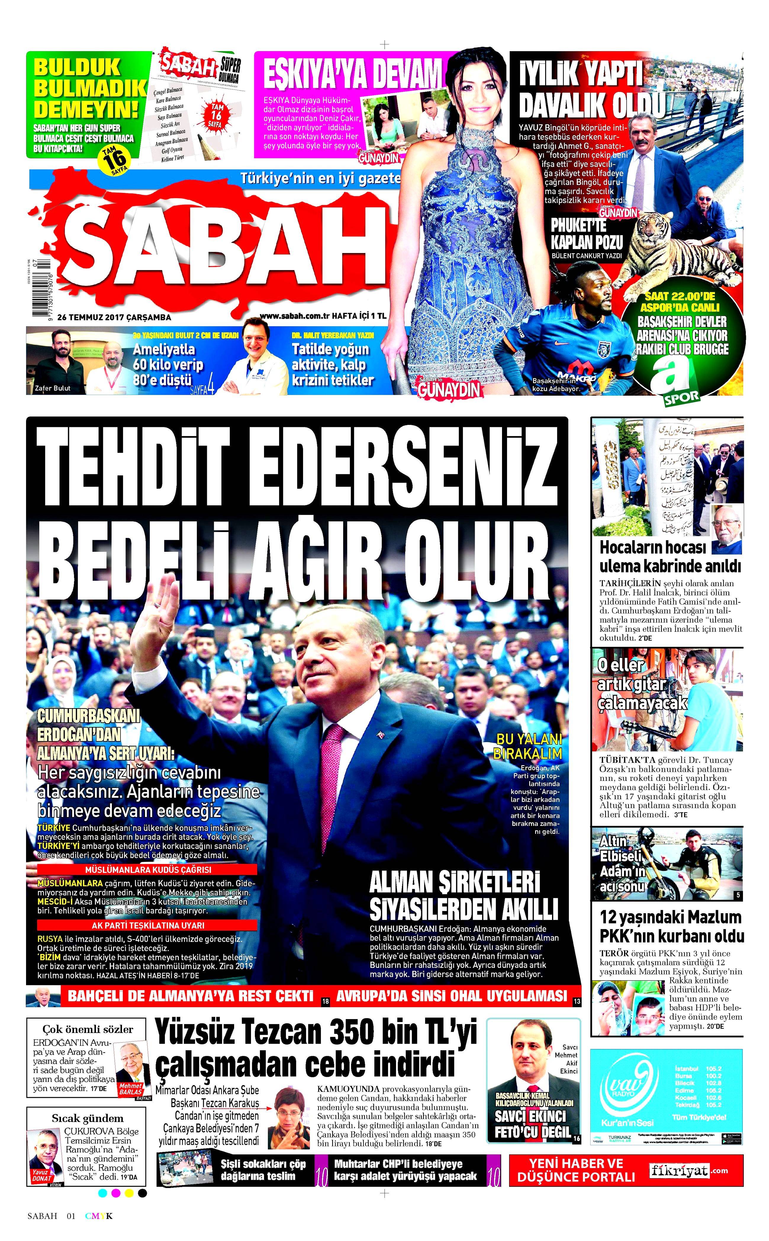 26 Temmuz 2017 gazete manşetleri - 20
