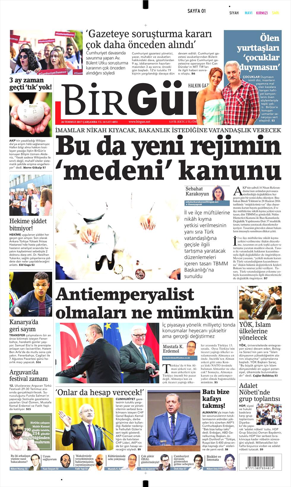 26 Temmuz 2017 gazete manşetleri - 37