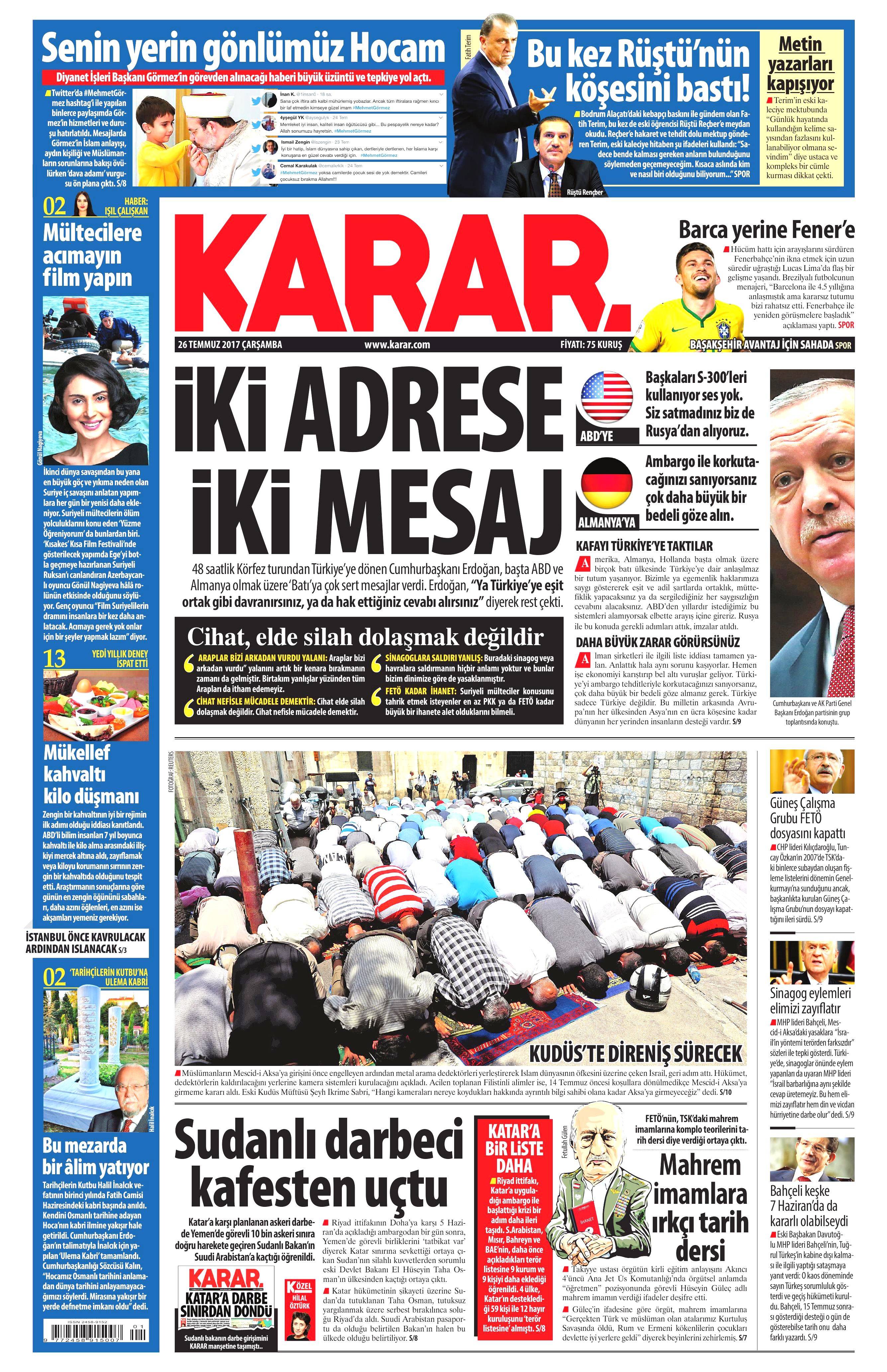 26 Temmuz 2017 gazete manşetleri - 13