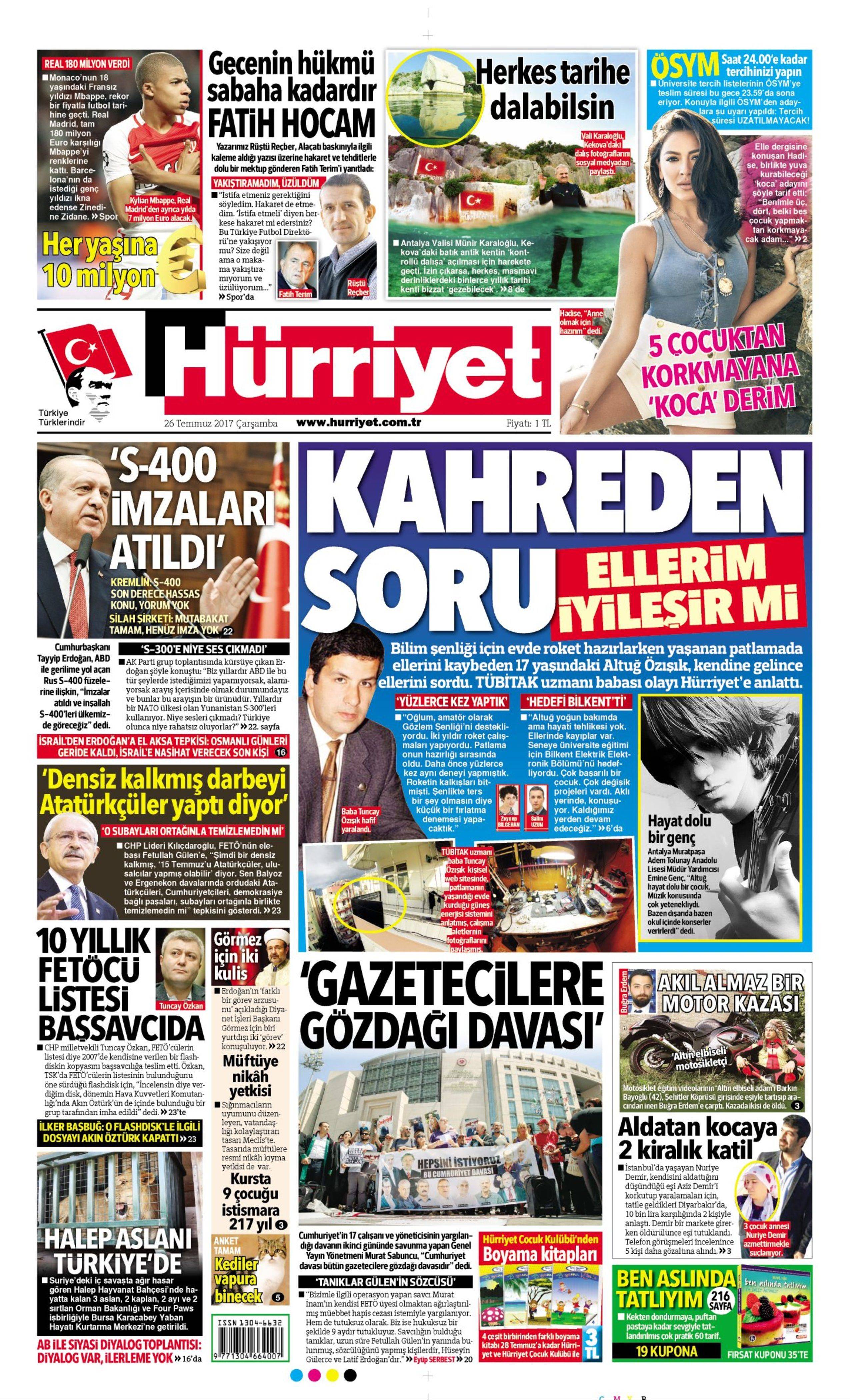 26 Temmuz 2017 gazete manşetleri - 11