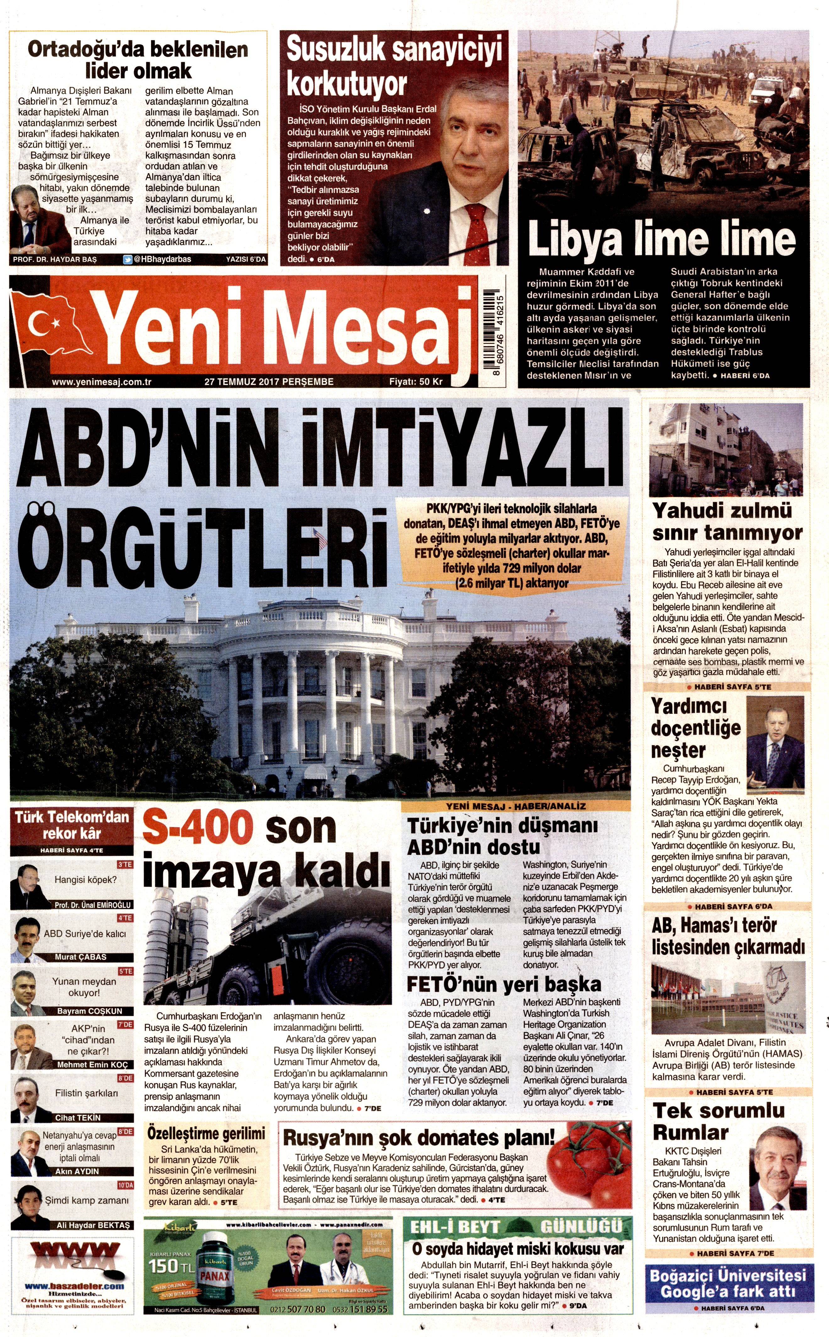 27 Temmuz 2017 gazete manşetleri - 25