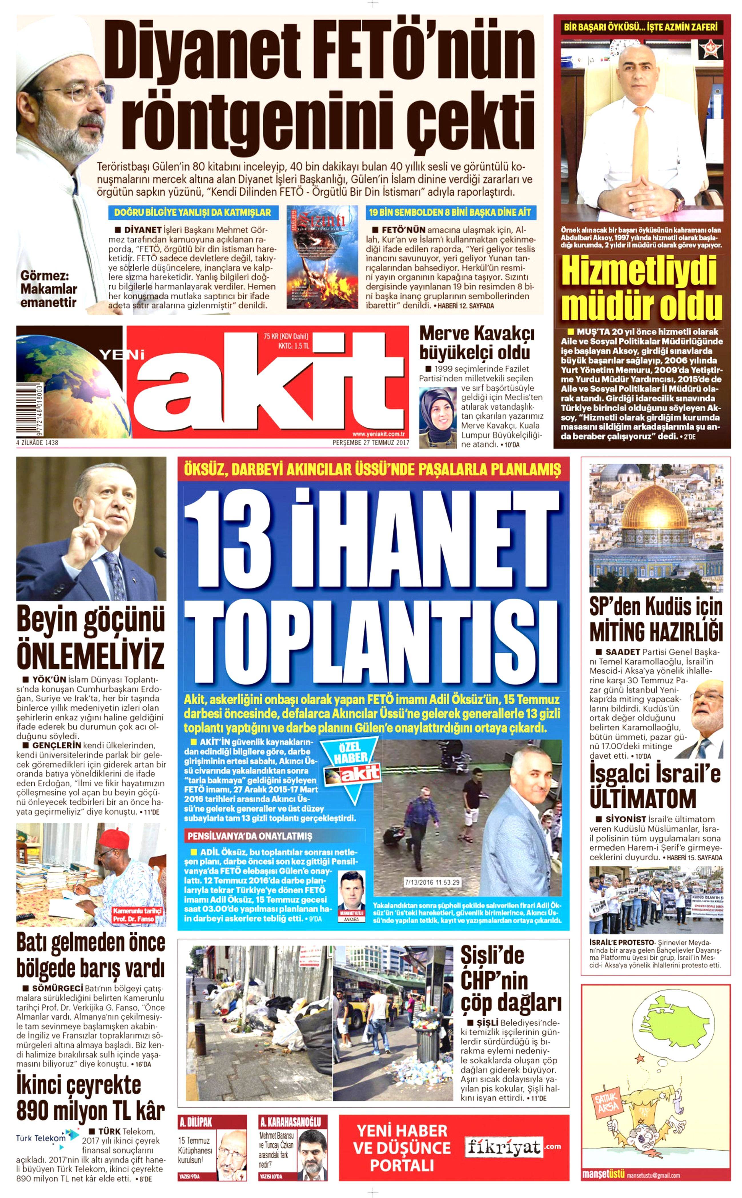 27 Temmuz 2017 gazete manşetleri - 2