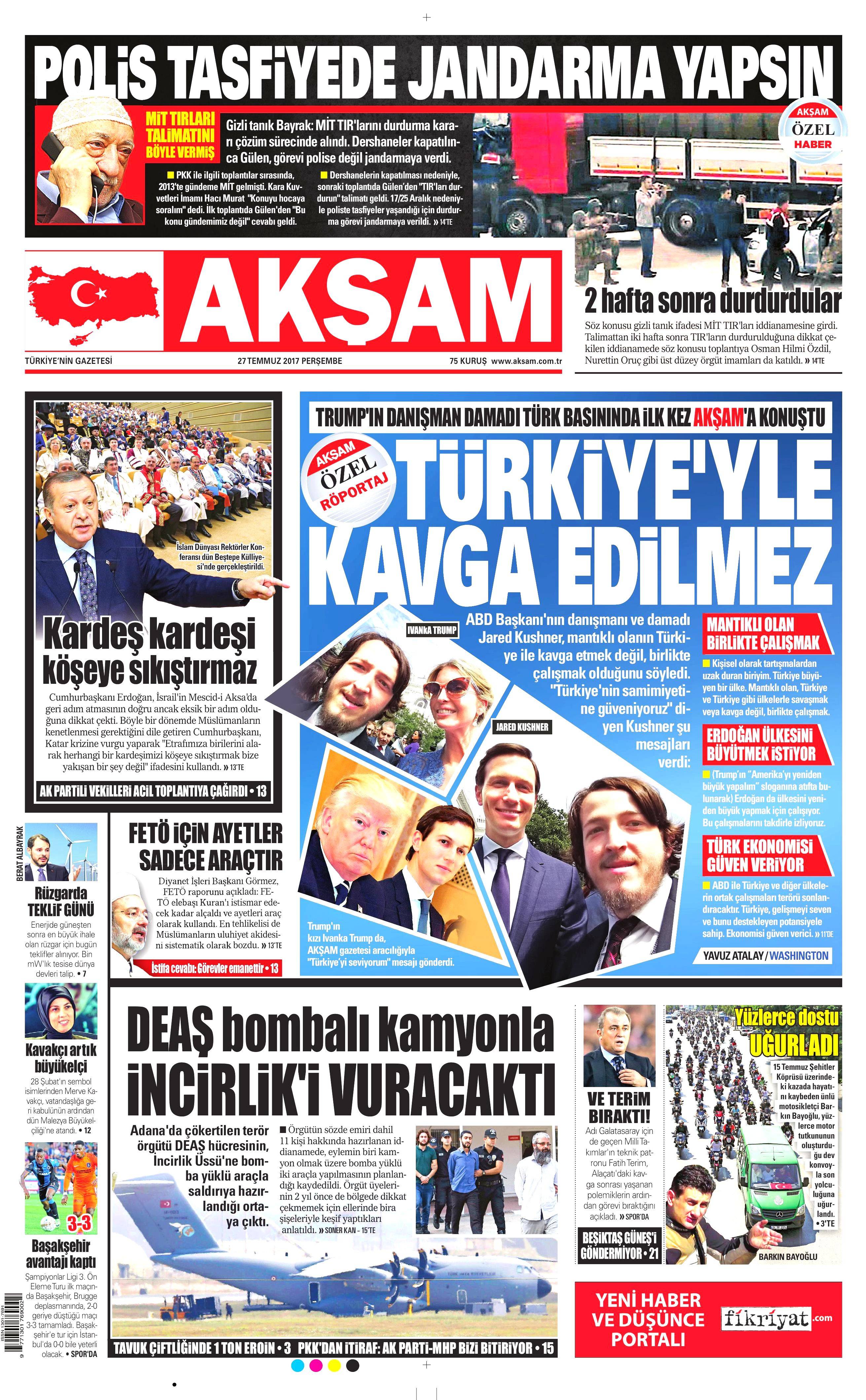 27 Temmuz 2017 gazete manşetleri - 1