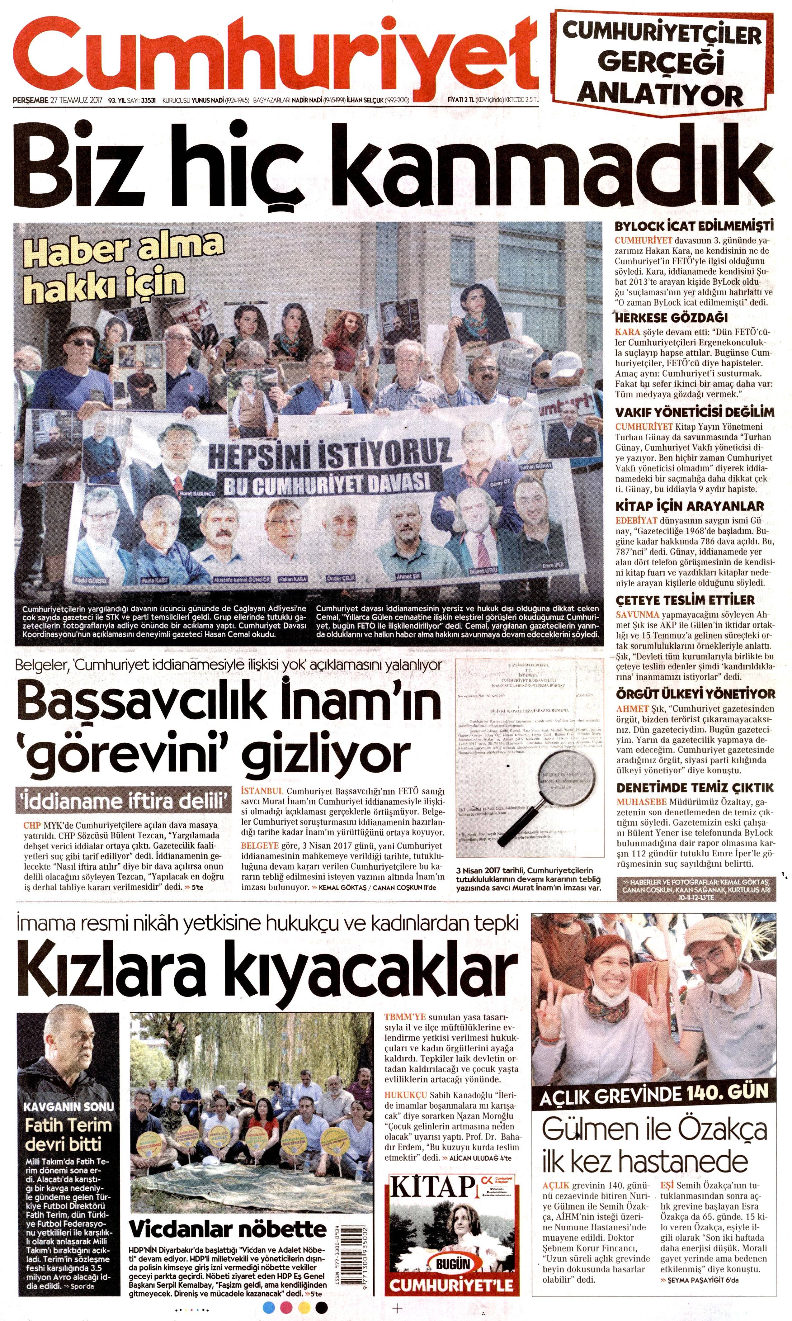 27 Temmuz 2017 gazete manşetleri - 38