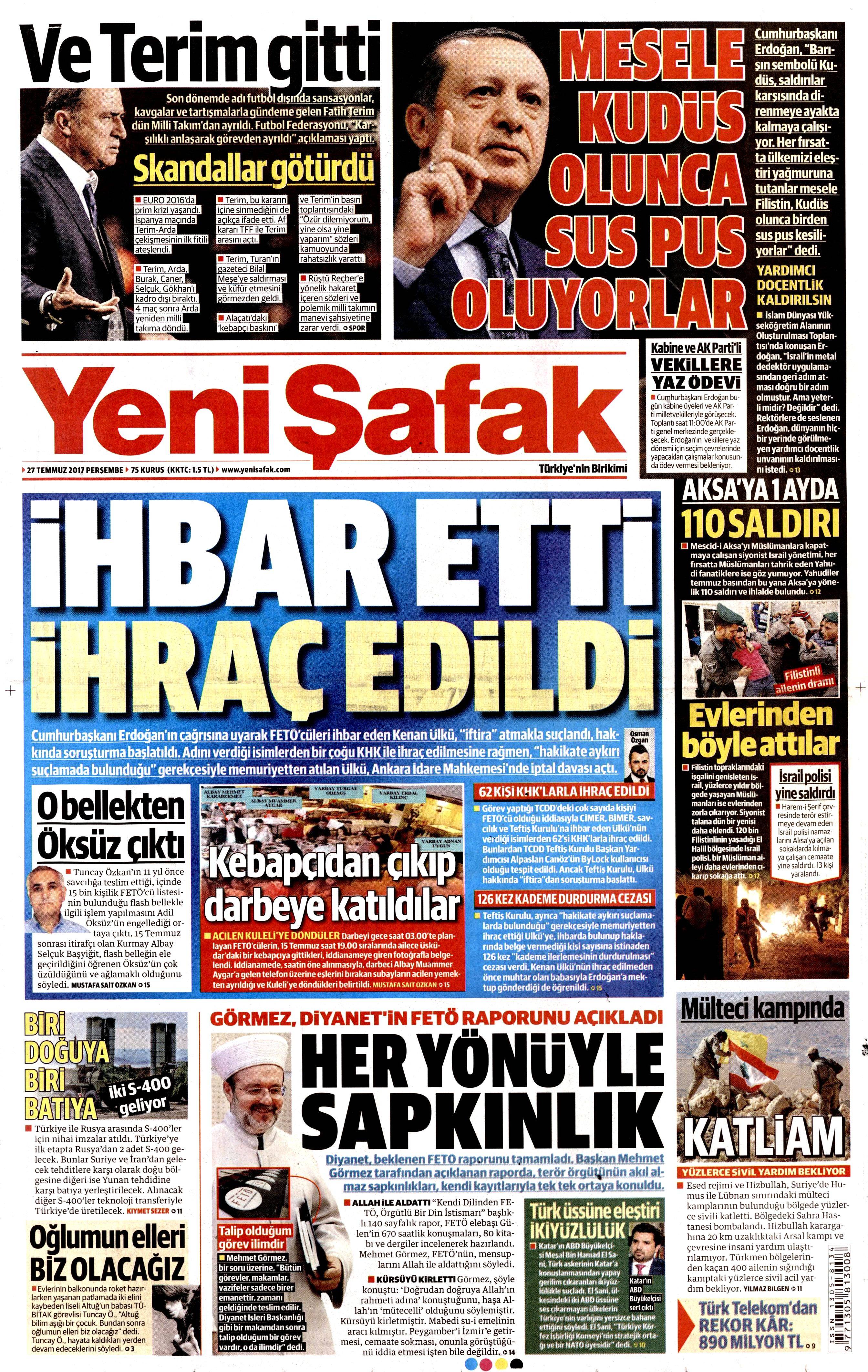 27 Temmuz 2017 gazete manşetleri - 34