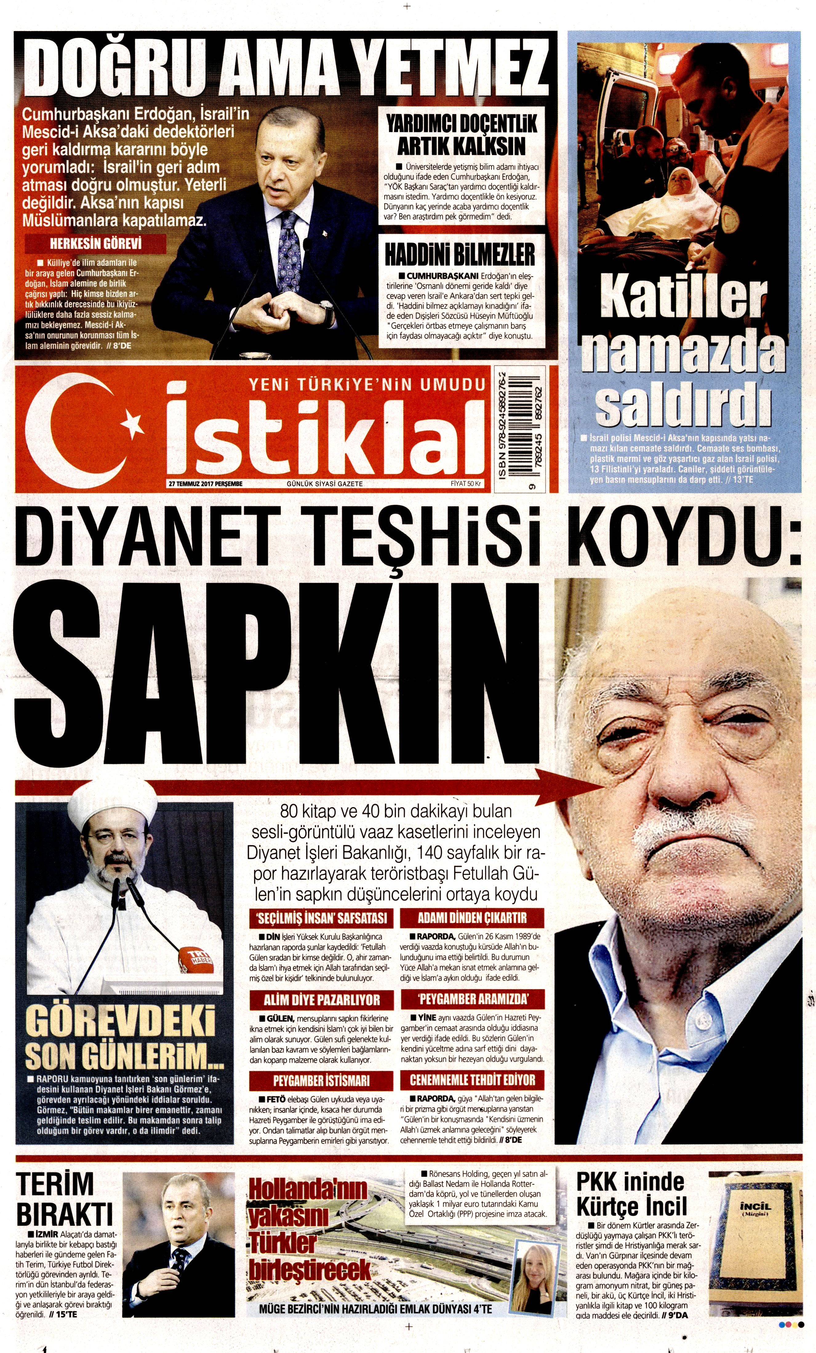 27 Temmuz 2017 gazete manşetleri - 12