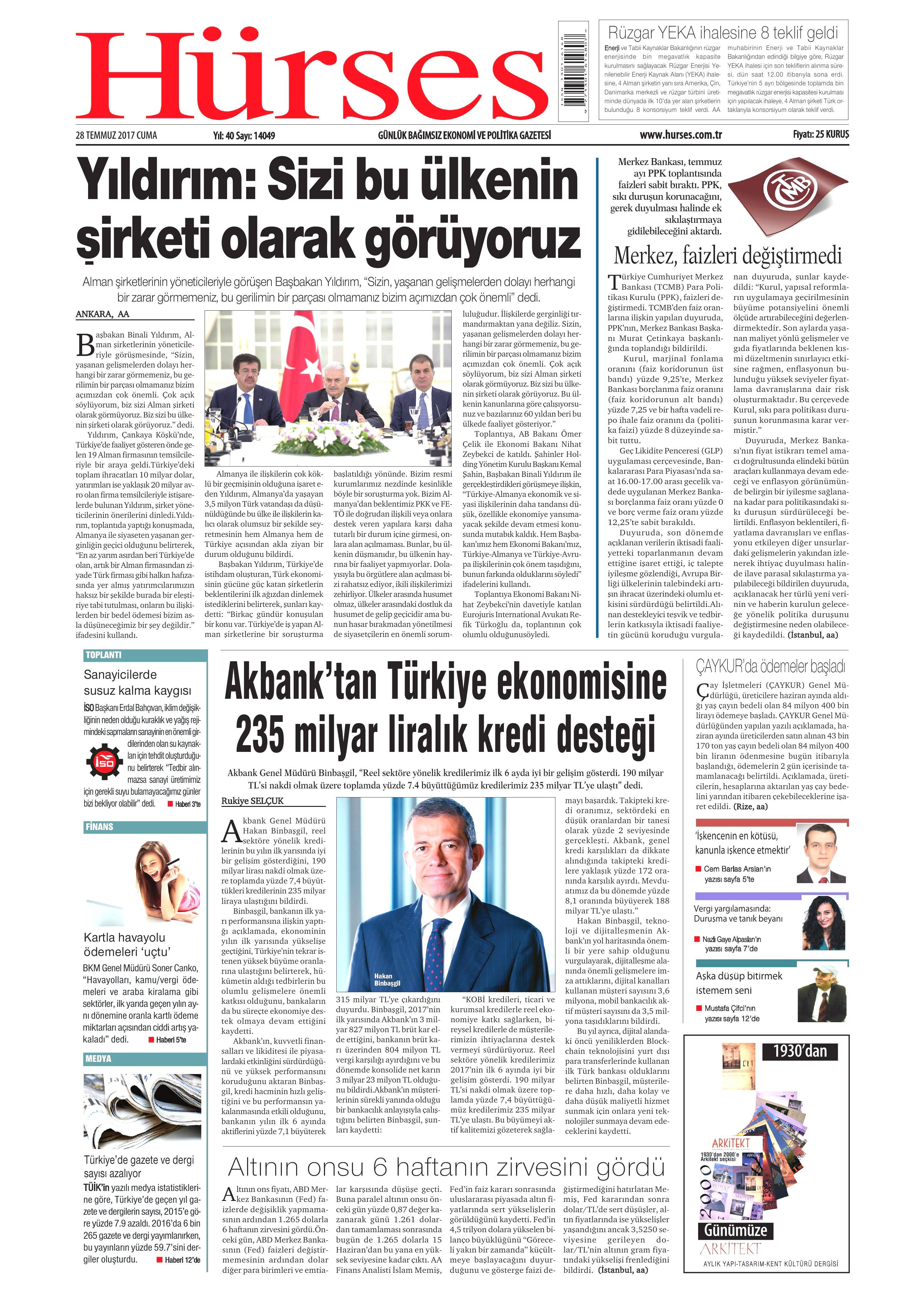 28 Temmuz 2017 gazete manşetleri - 11