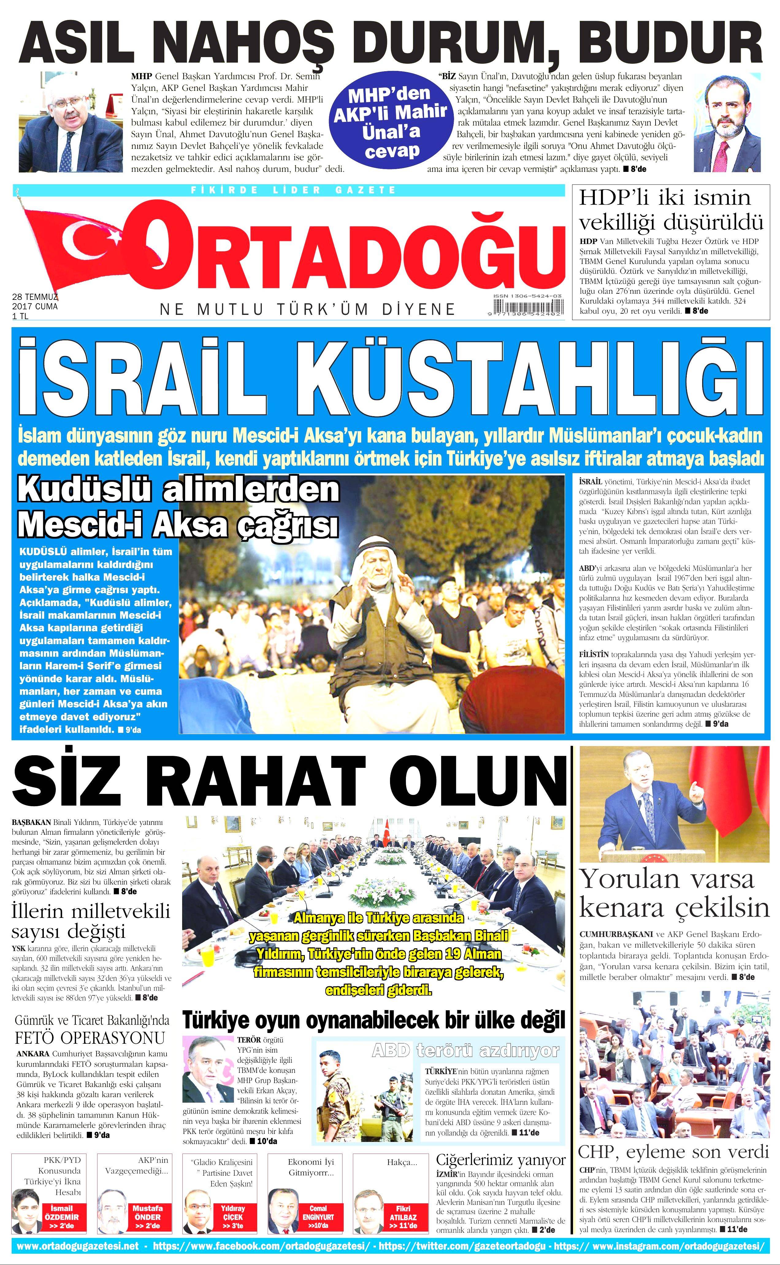 28 Temmuz 2017 gazete manşetleri - 18