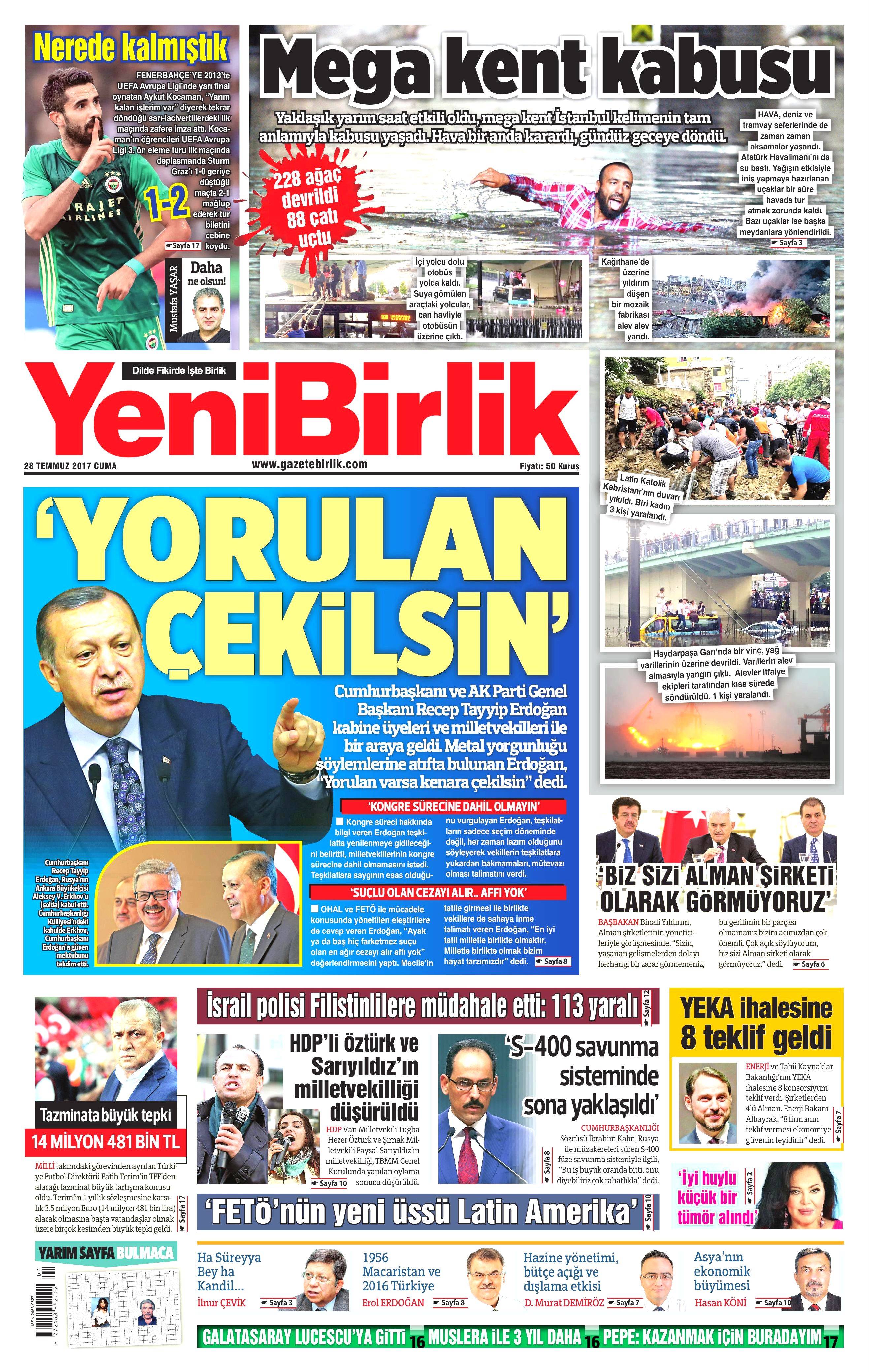 28 Temmuz 2017 gazete manşetleri - 29