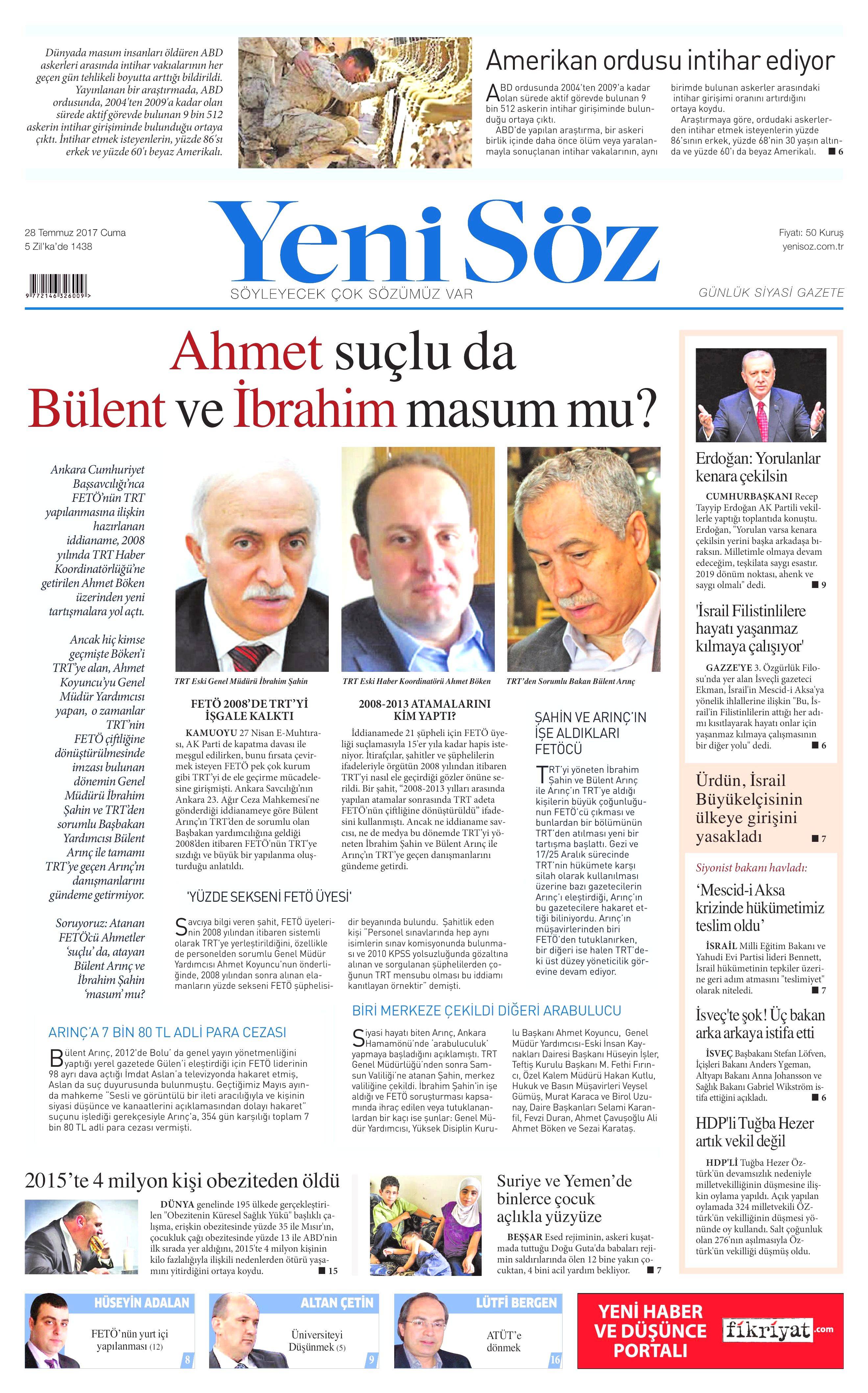 28 Temmuz 2017 gazete manşetleri - 30