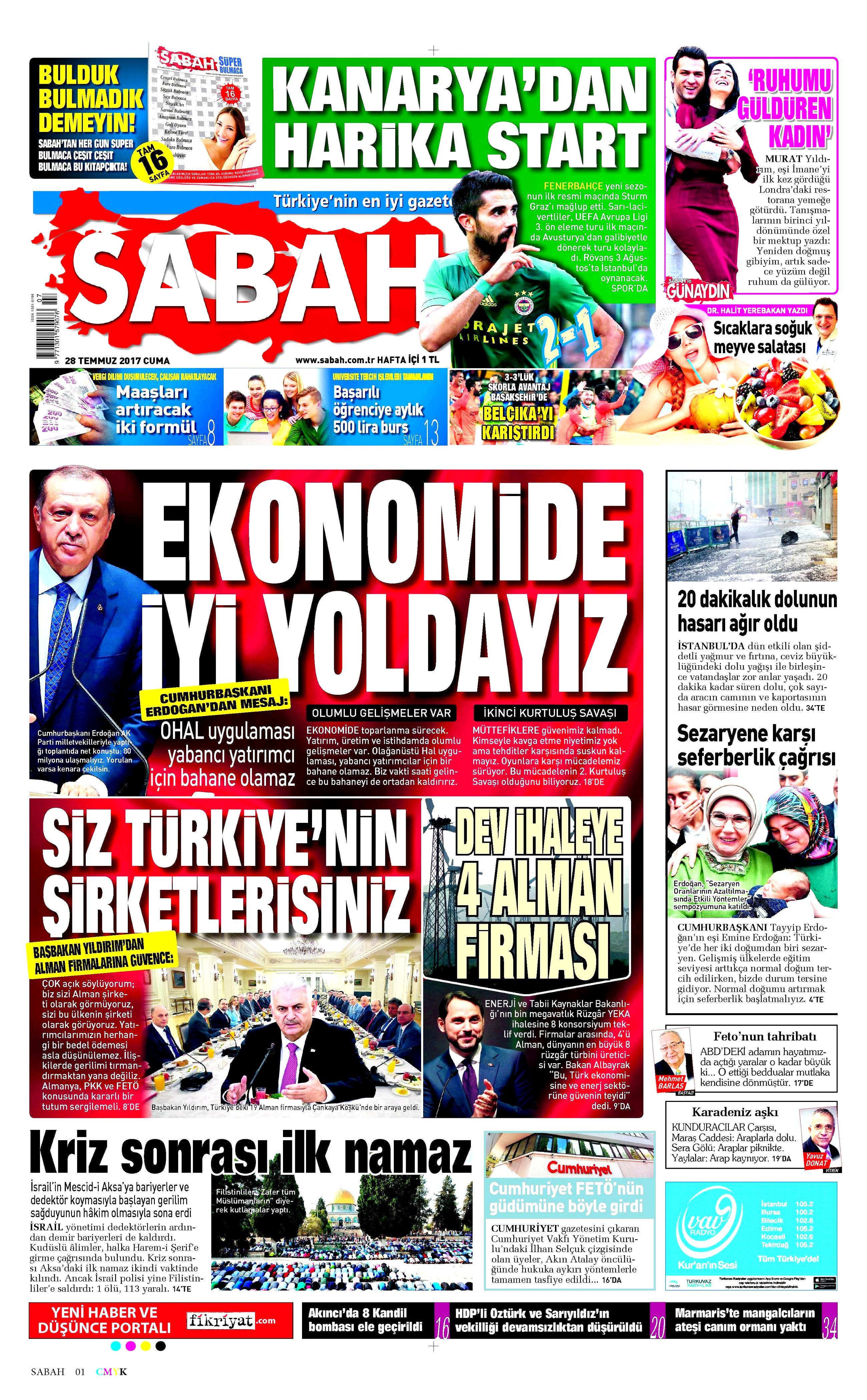28 Temmuz 2017 gazete manşetleri - 20