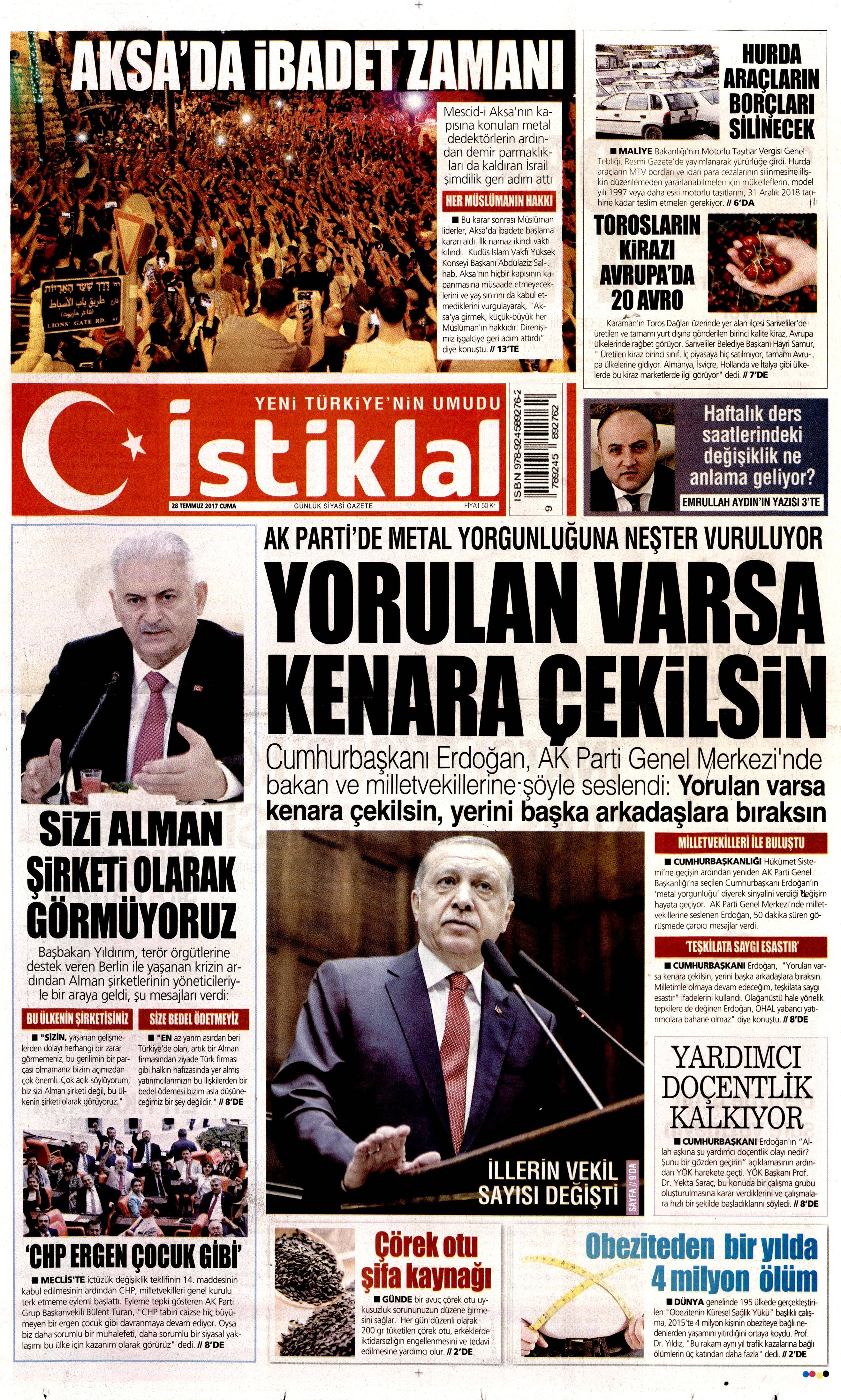 28 Temmuz 2017 gazete manşetleri - 12