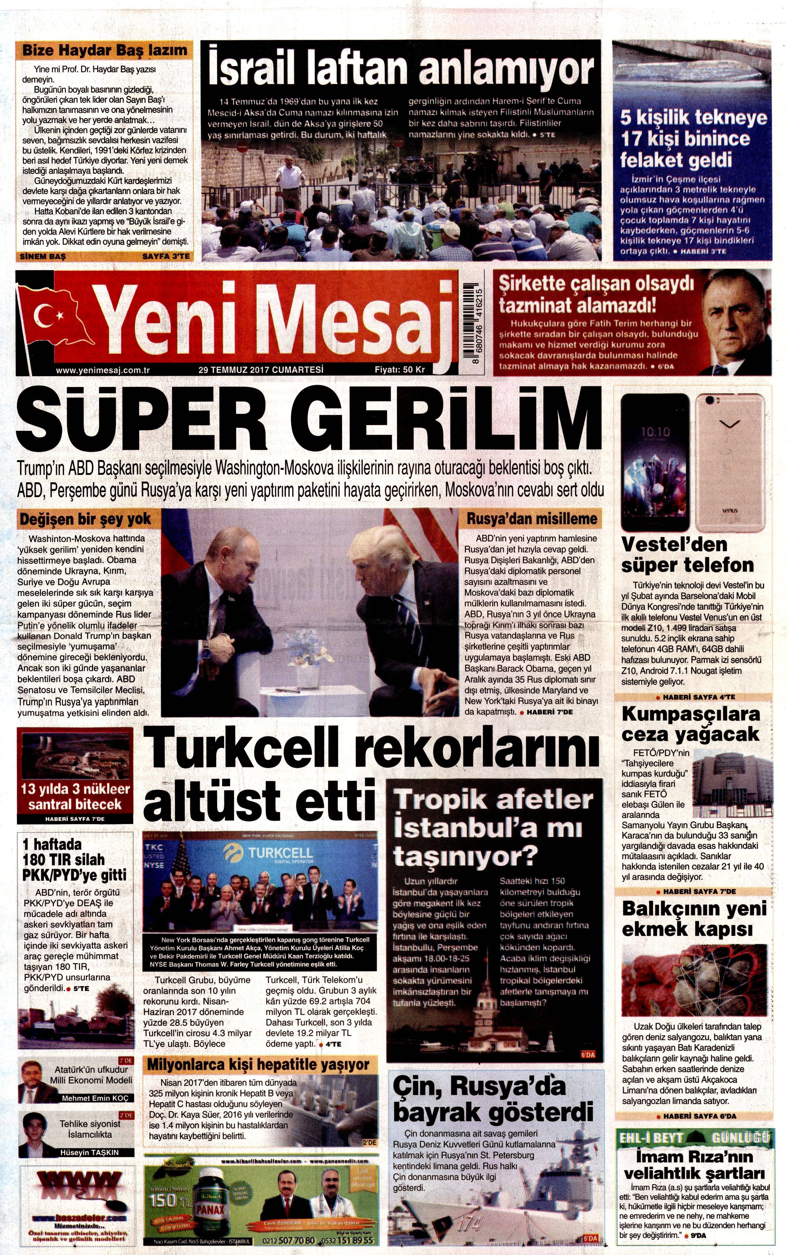 29 Temmuz 2017 gazete manşetleri - 29