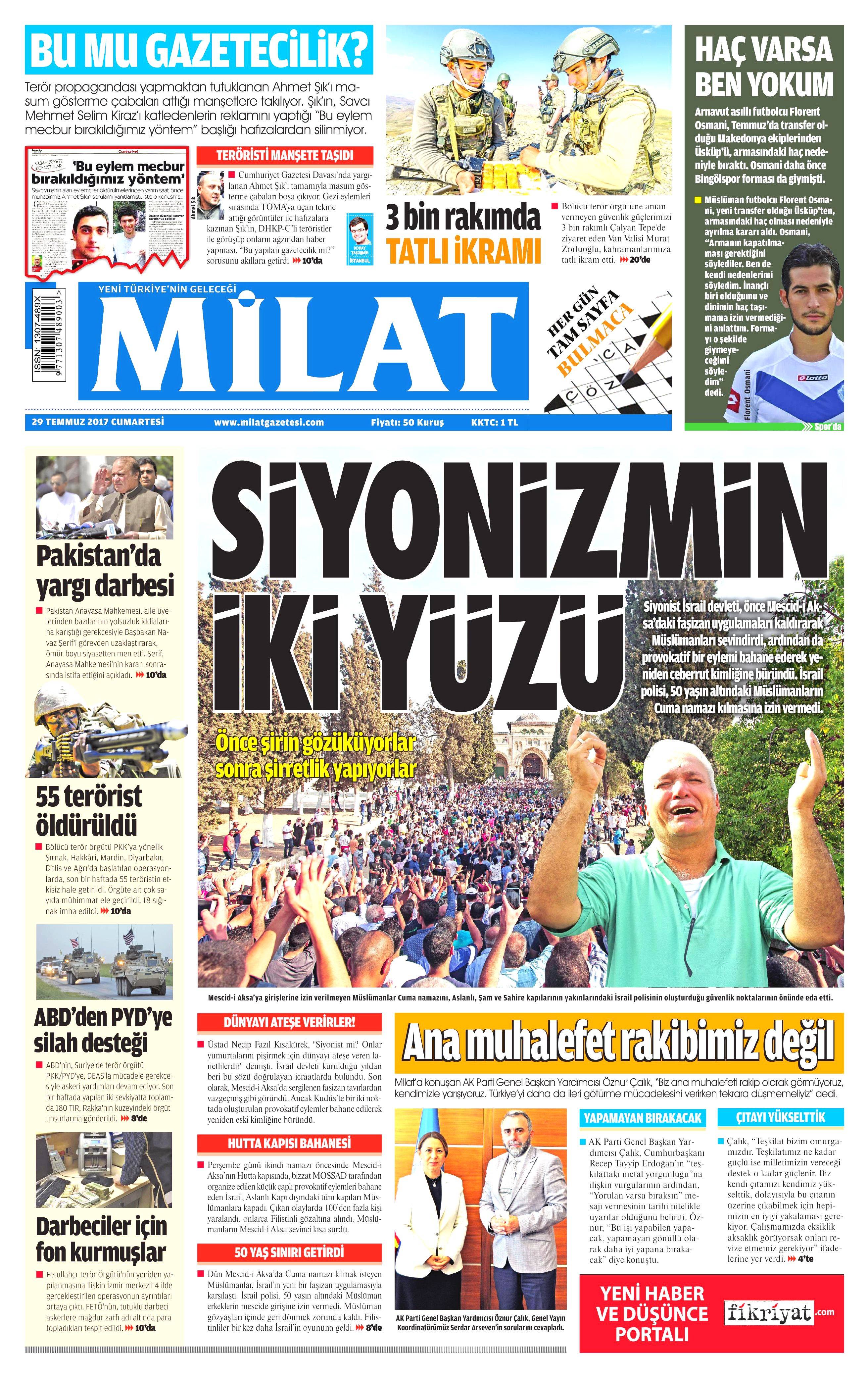 29 Temmuz 2017 gazete manşetleri - 17