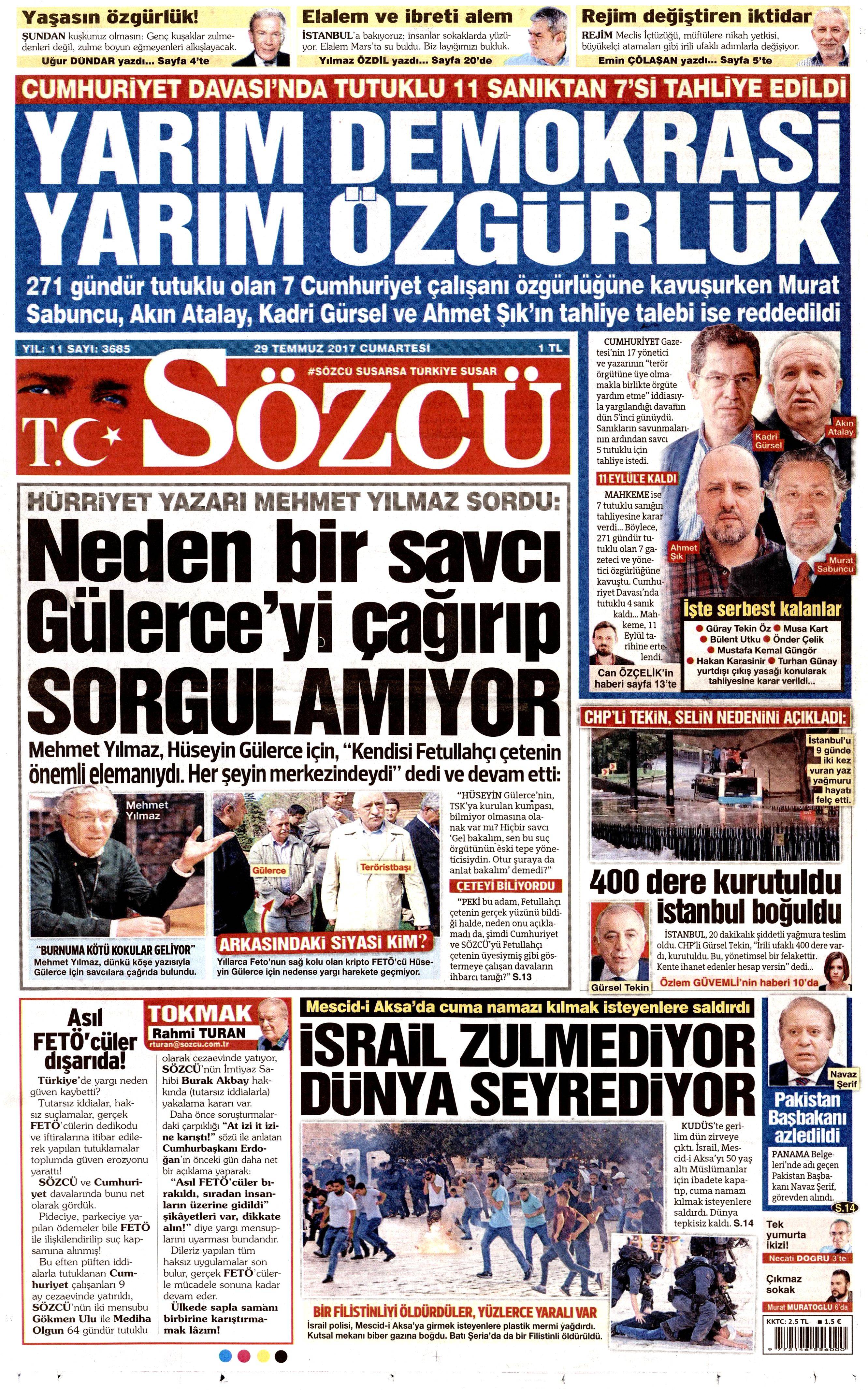 29 Temmuz 2017 gazete manşetleri - 21