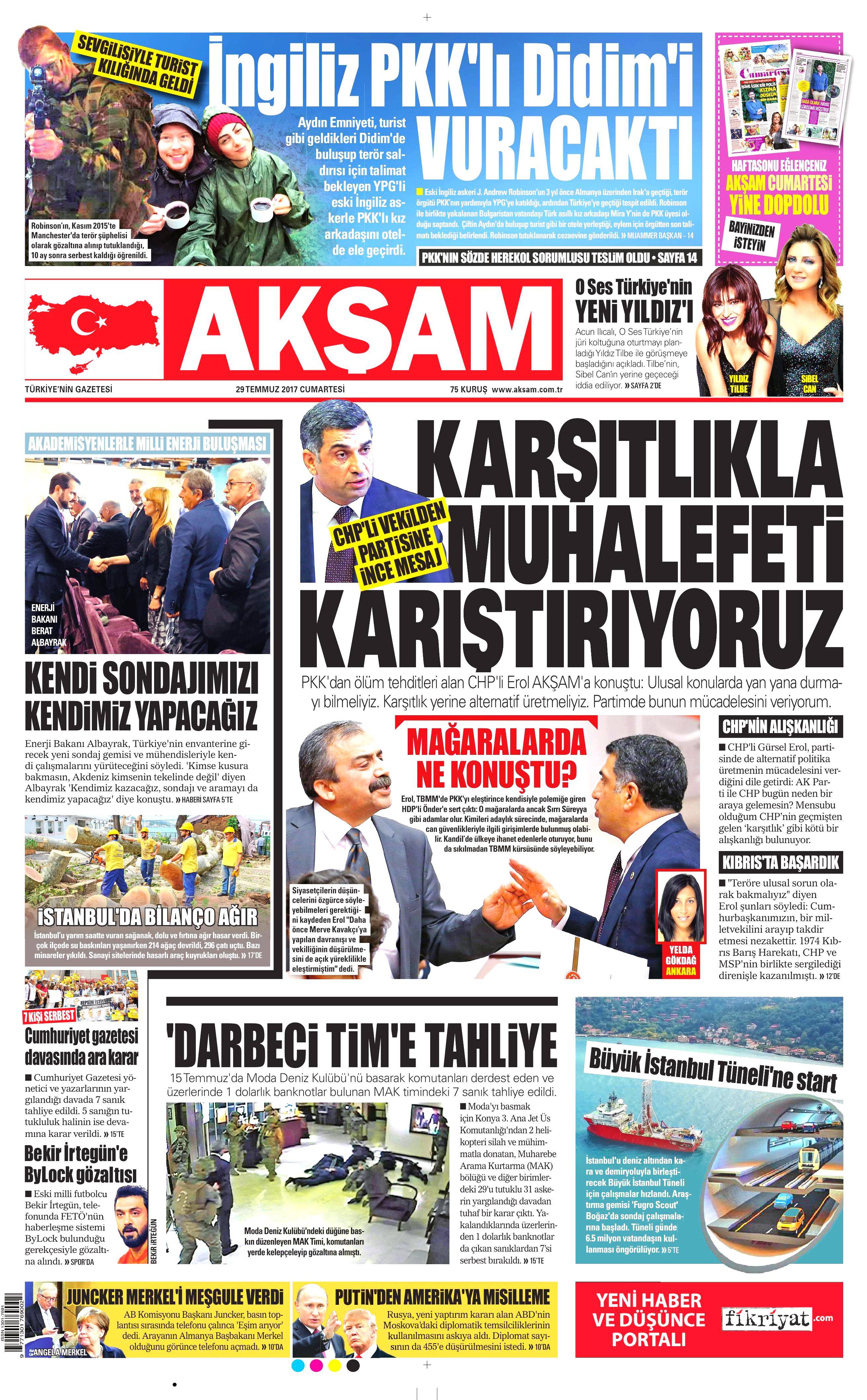 29 Temmuz 2017 gazete manşetleri - 1