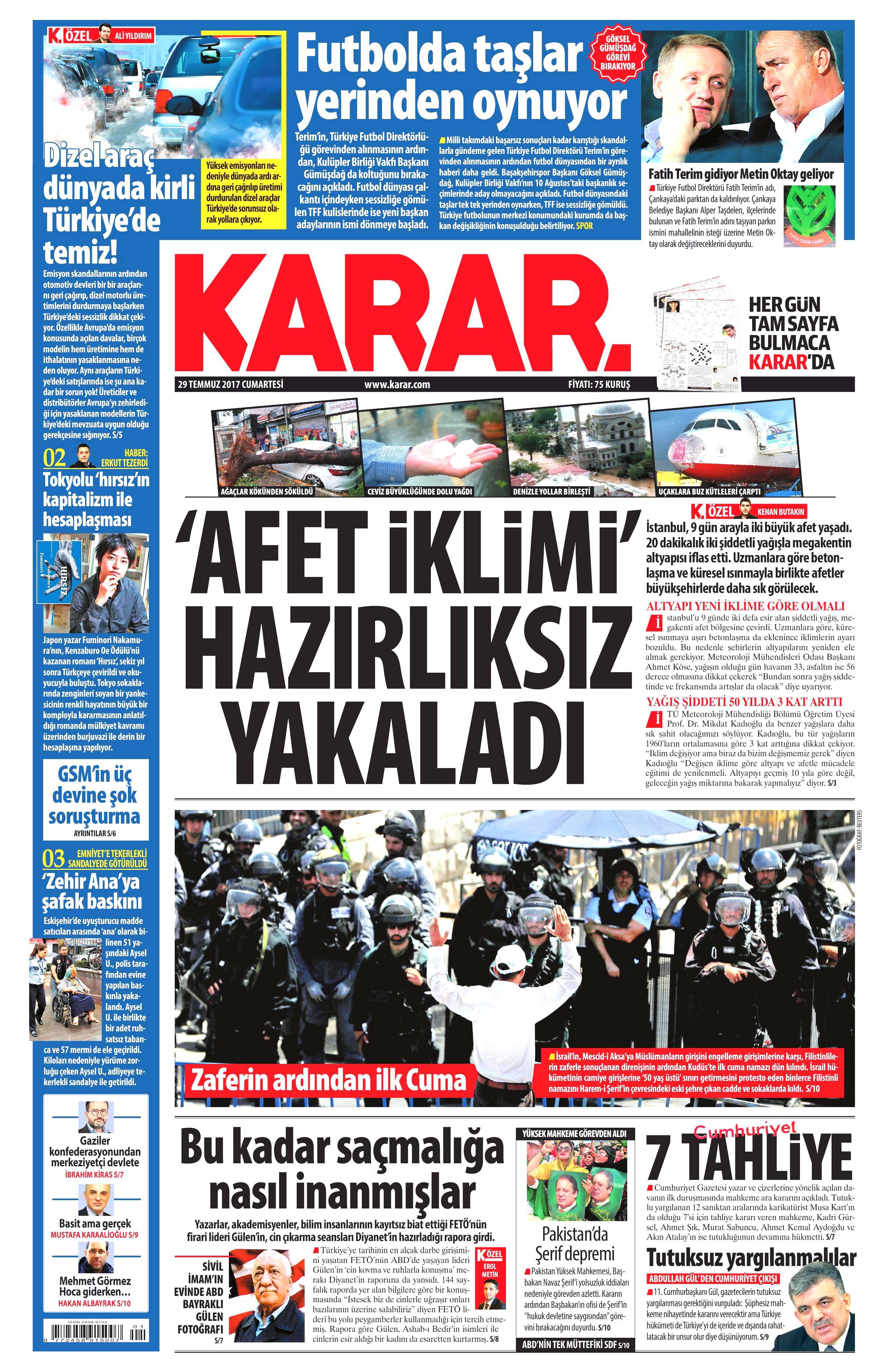 29 Temmuz 2017 gazete manşetleri - 13