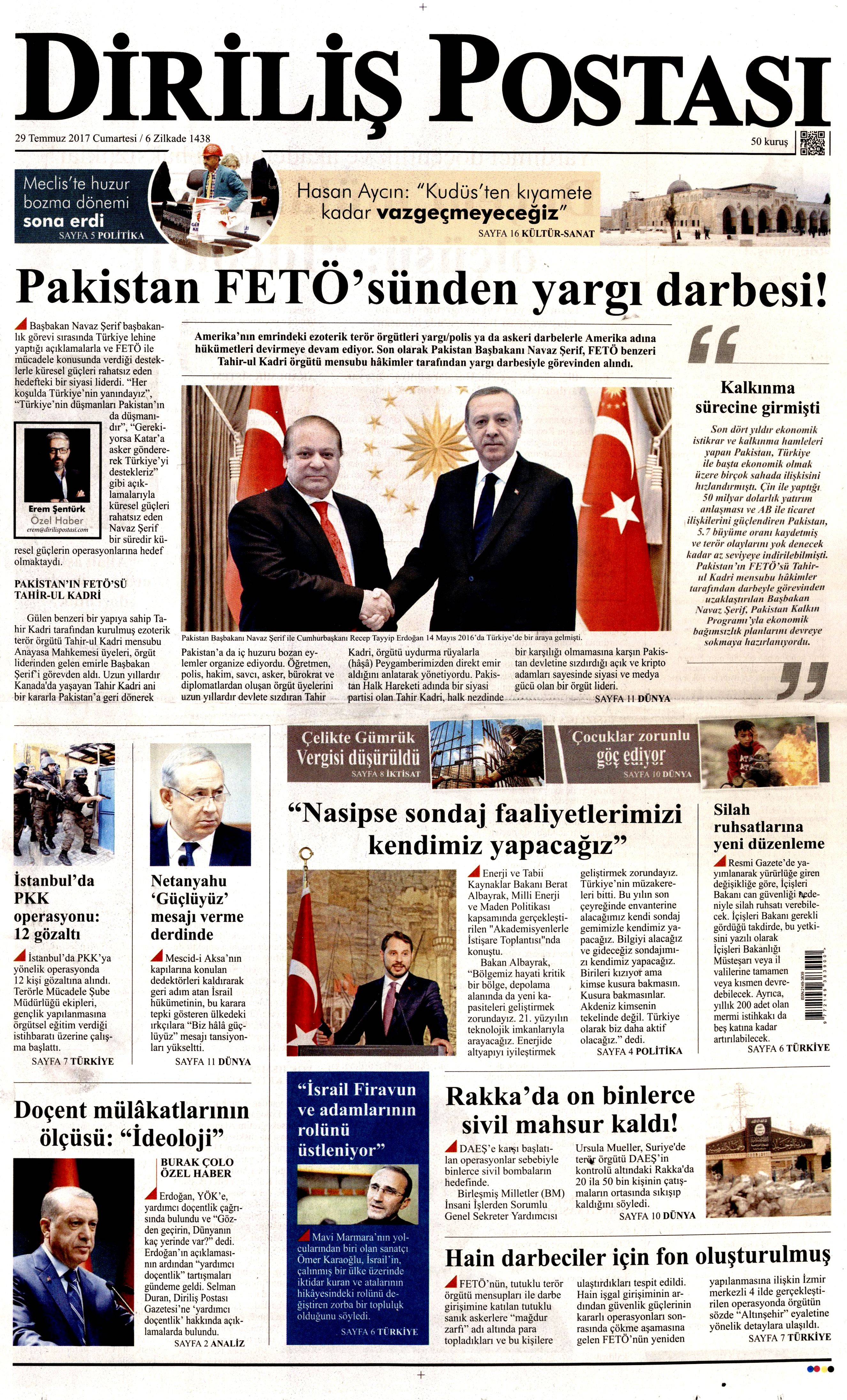 29 Temmuz 2017 gazete manşetleri - 7