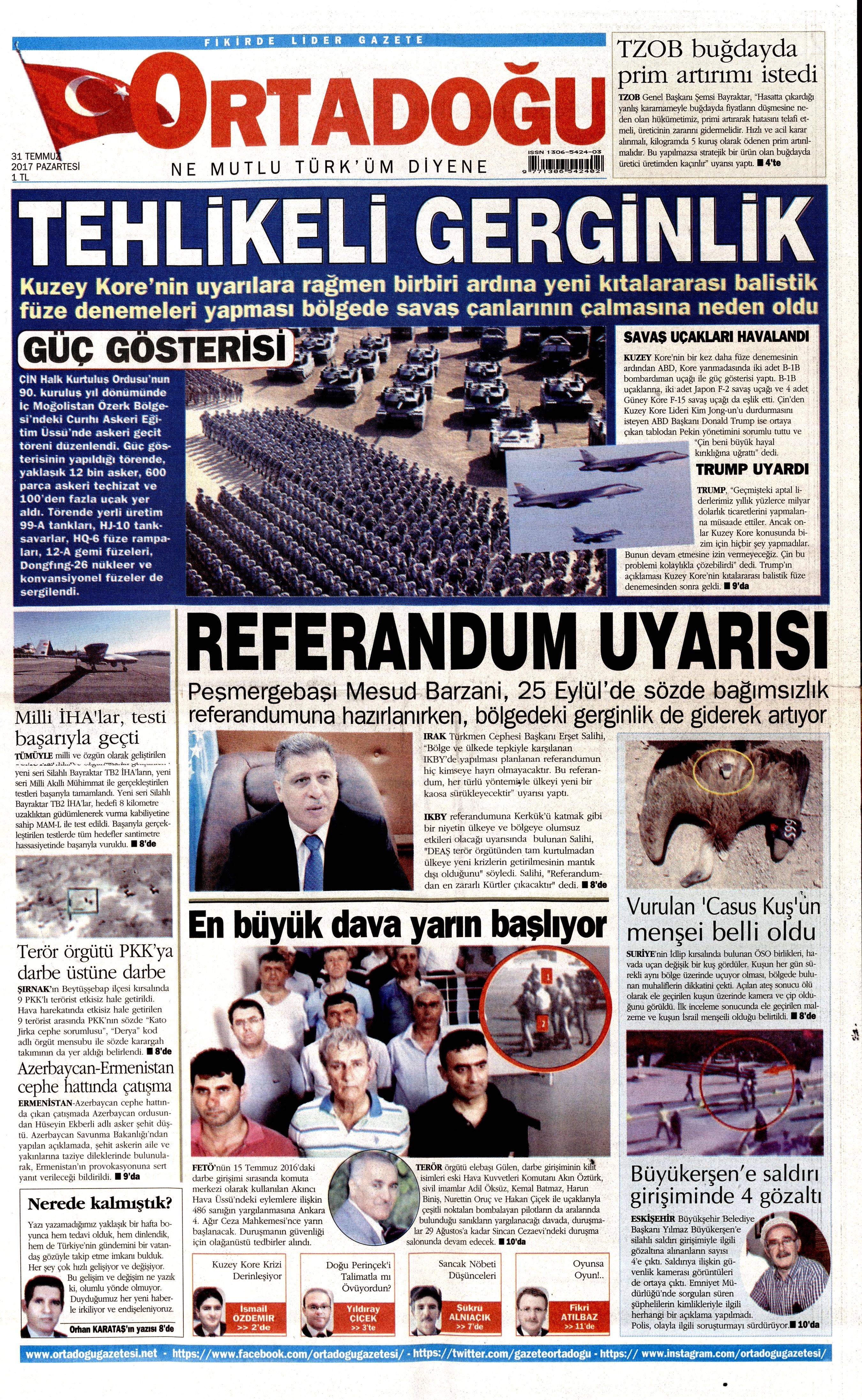 31 Temmuz 2017 gazete manşetleri - 14