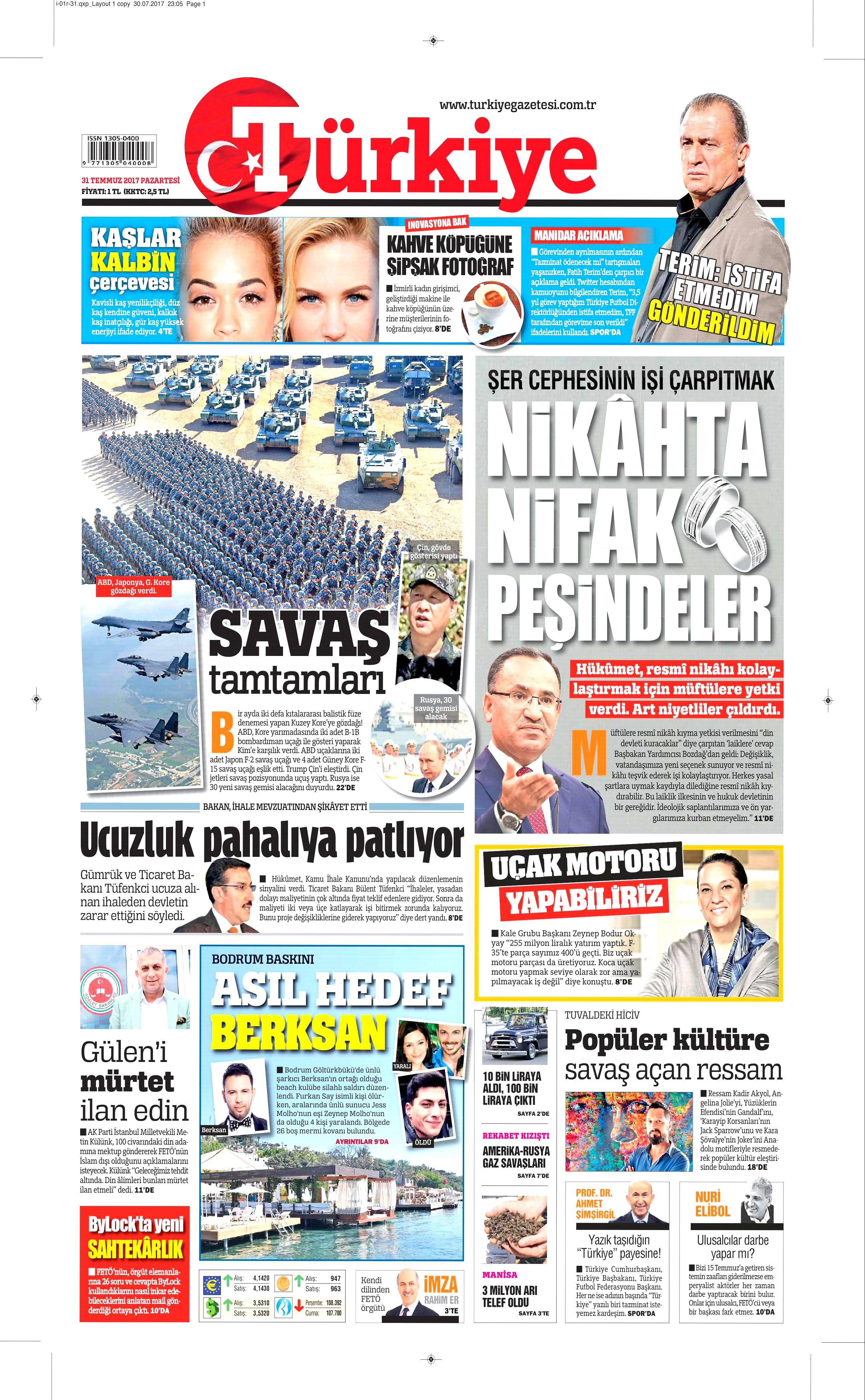 31 Temmuz 2017 gazete manşetleri - 19