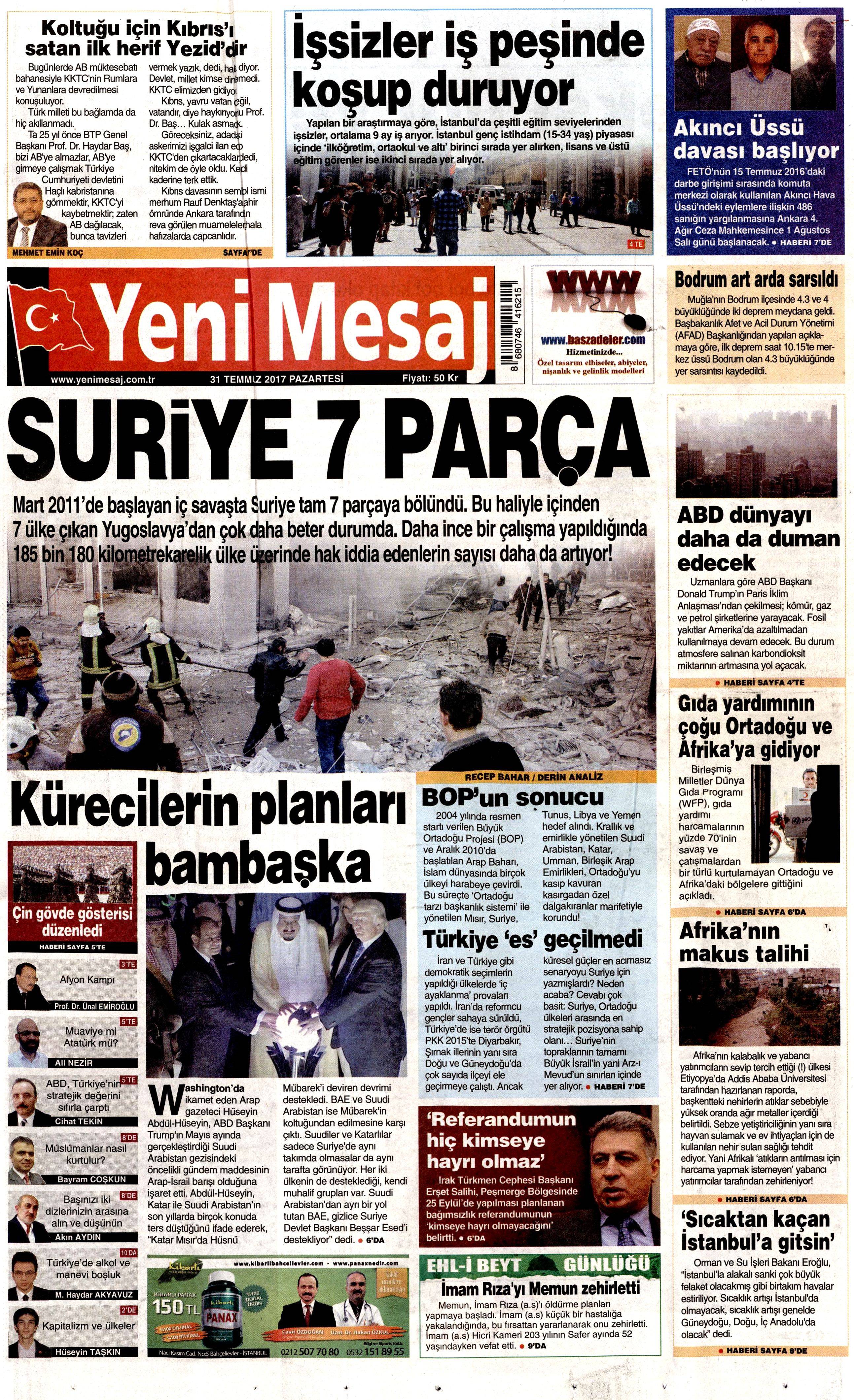 31 Temmuz 2017 gazete manşetleri - 23