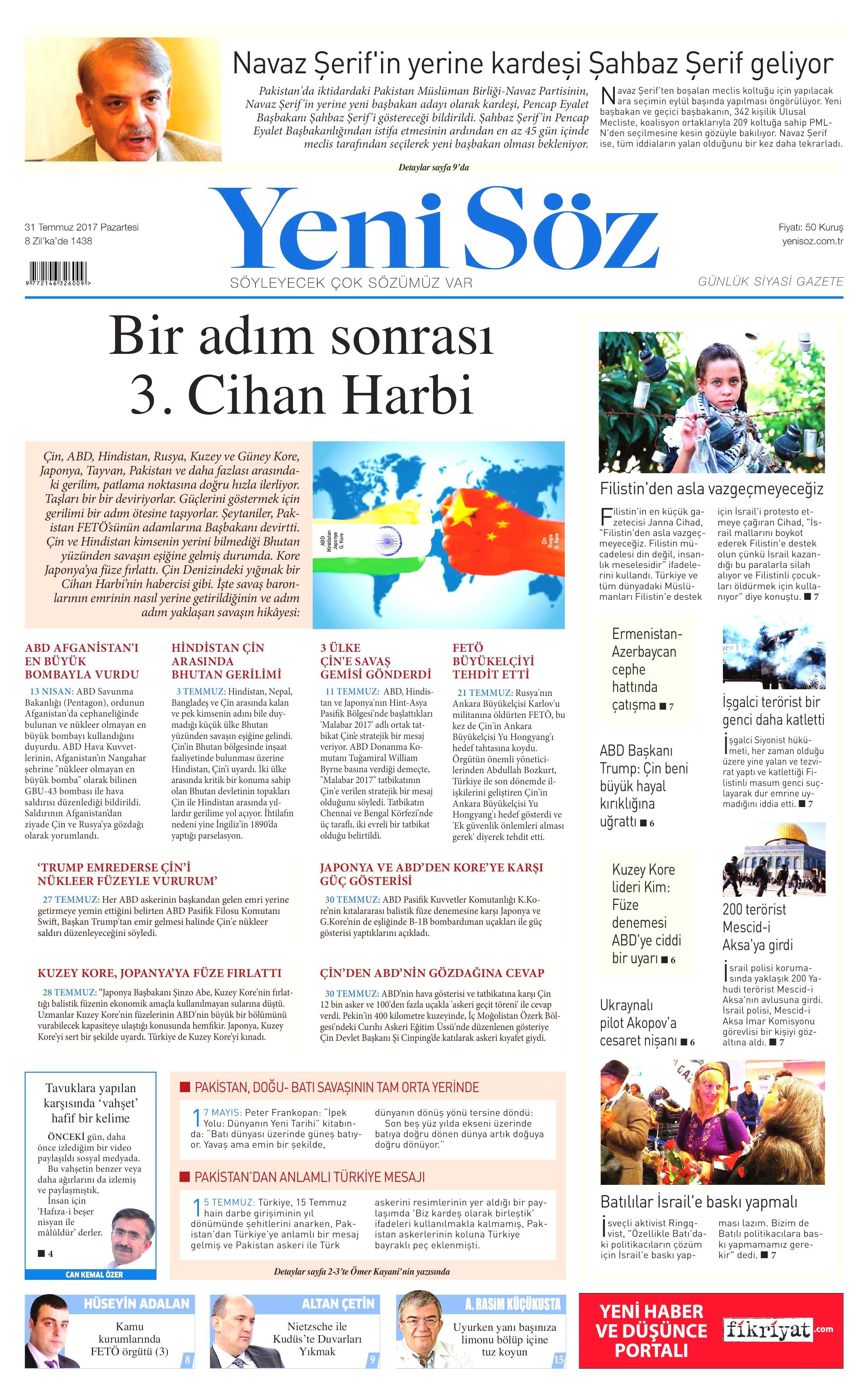 31 Temmuz 2017 gazete manşetleri - 25