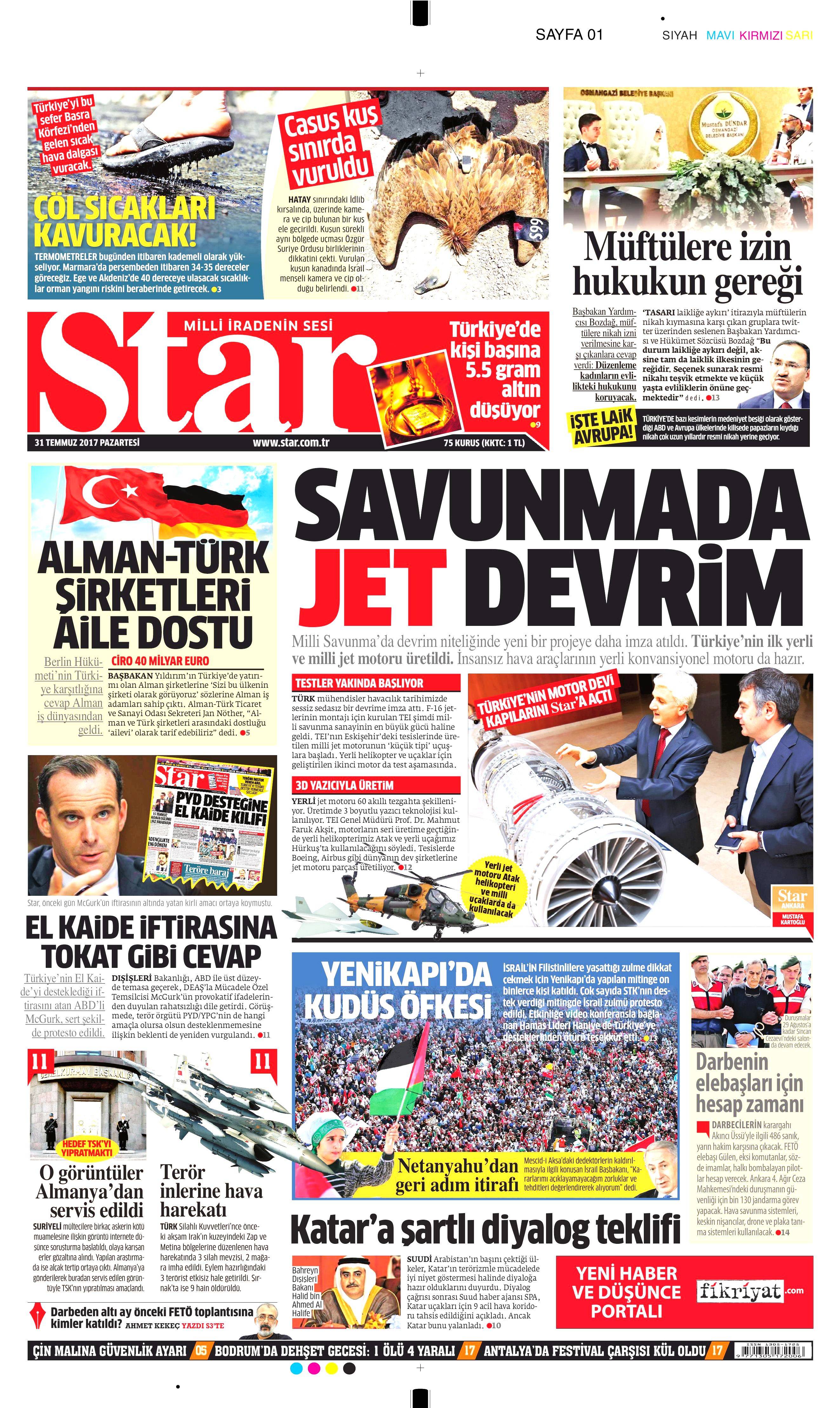 31 Temmuz 2017 gazete manşetleri - 17