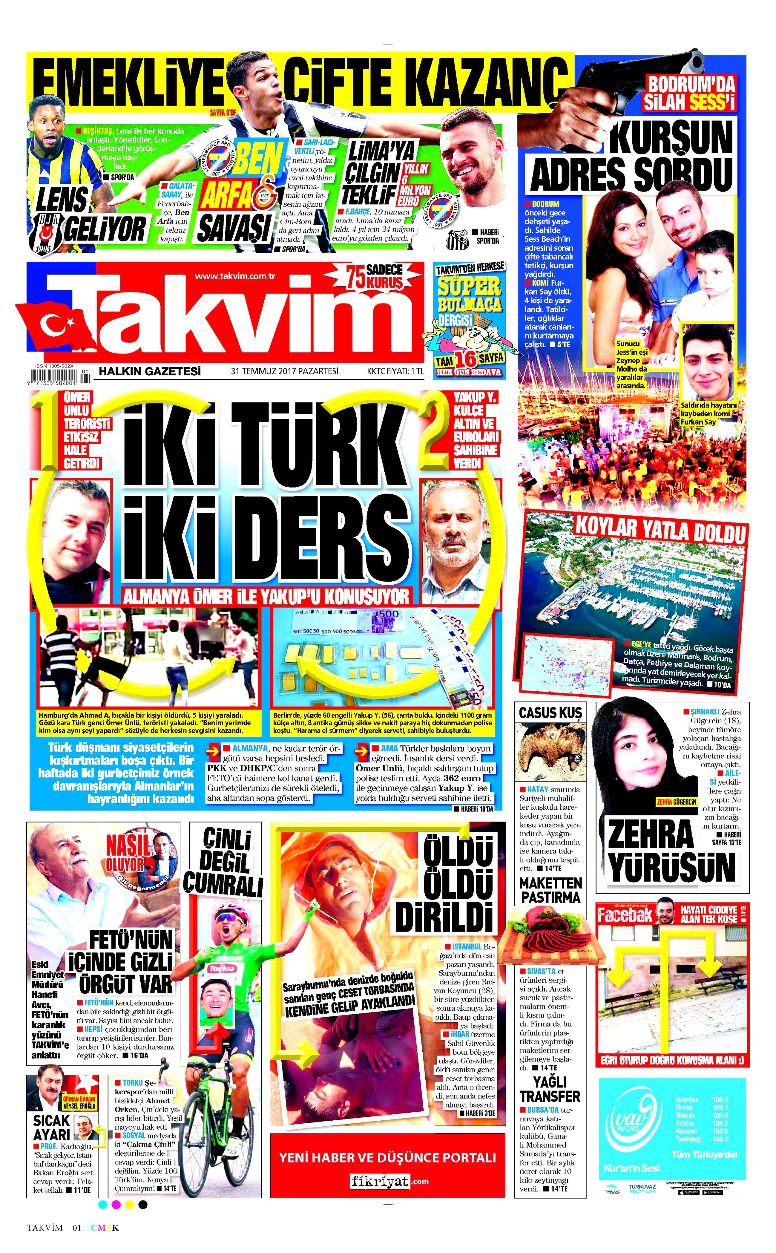 31 Temmuz 2017 gazete manşetleri - 18