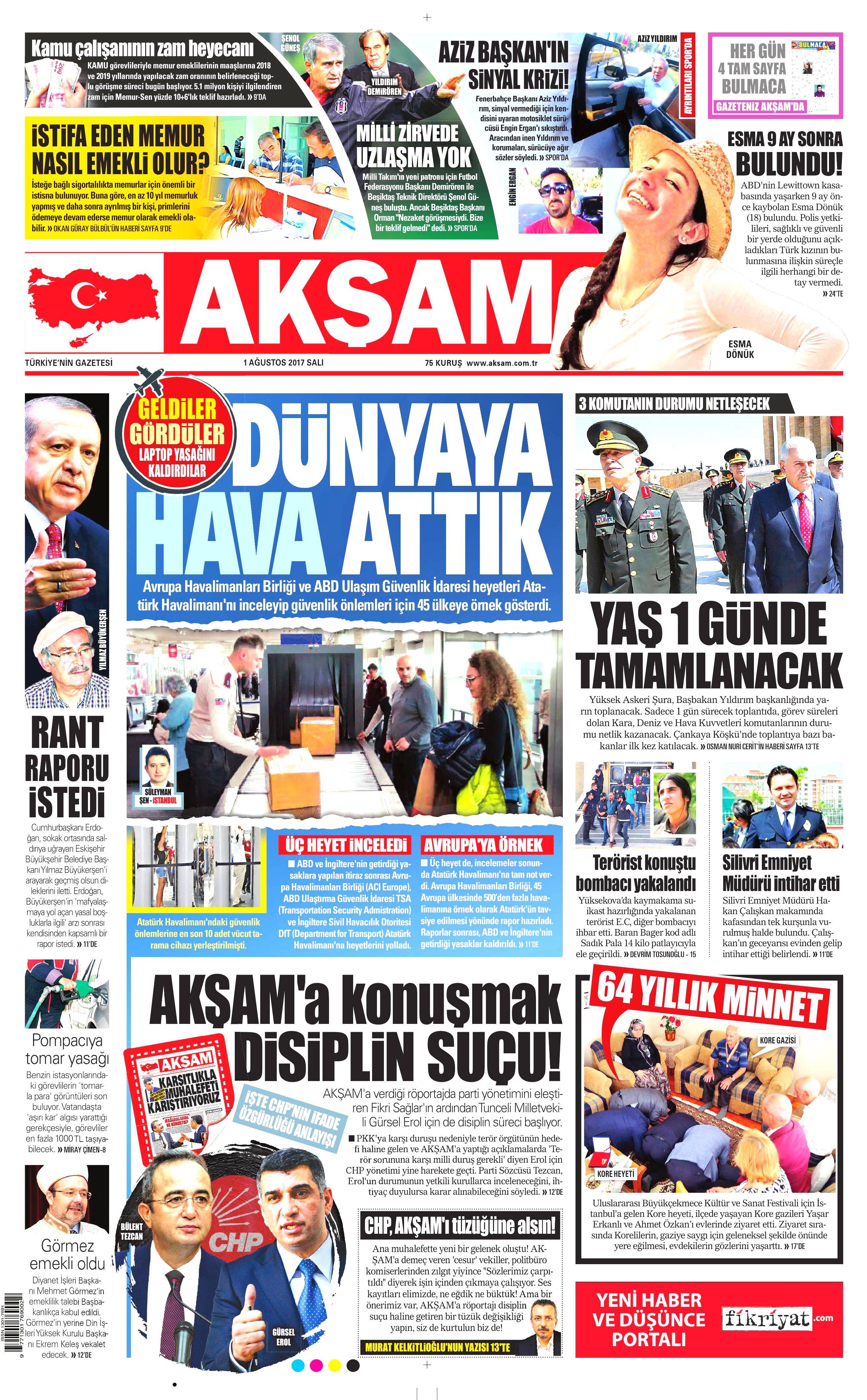 1 Ağustos 2017 gazete manşetleri - 1