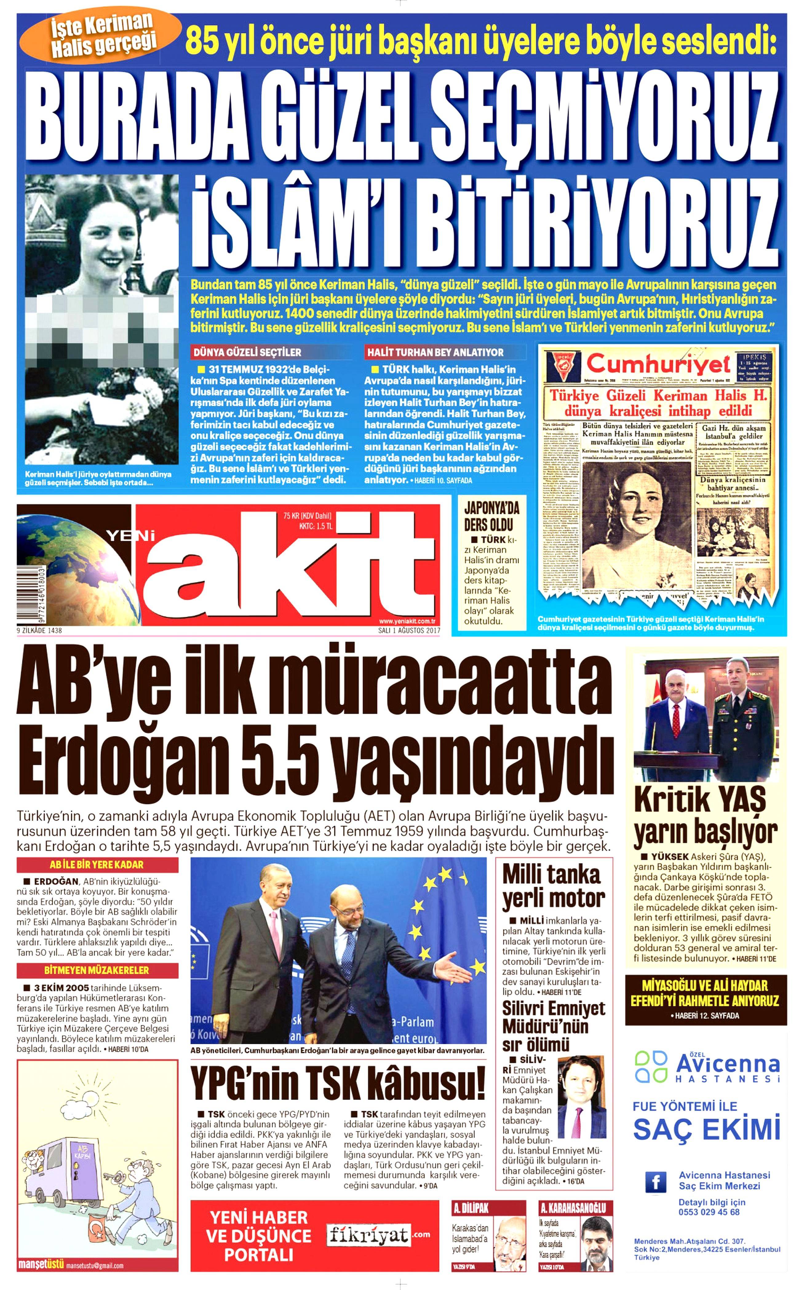 1 Ağustos 2017 gazete manşetleri - 2