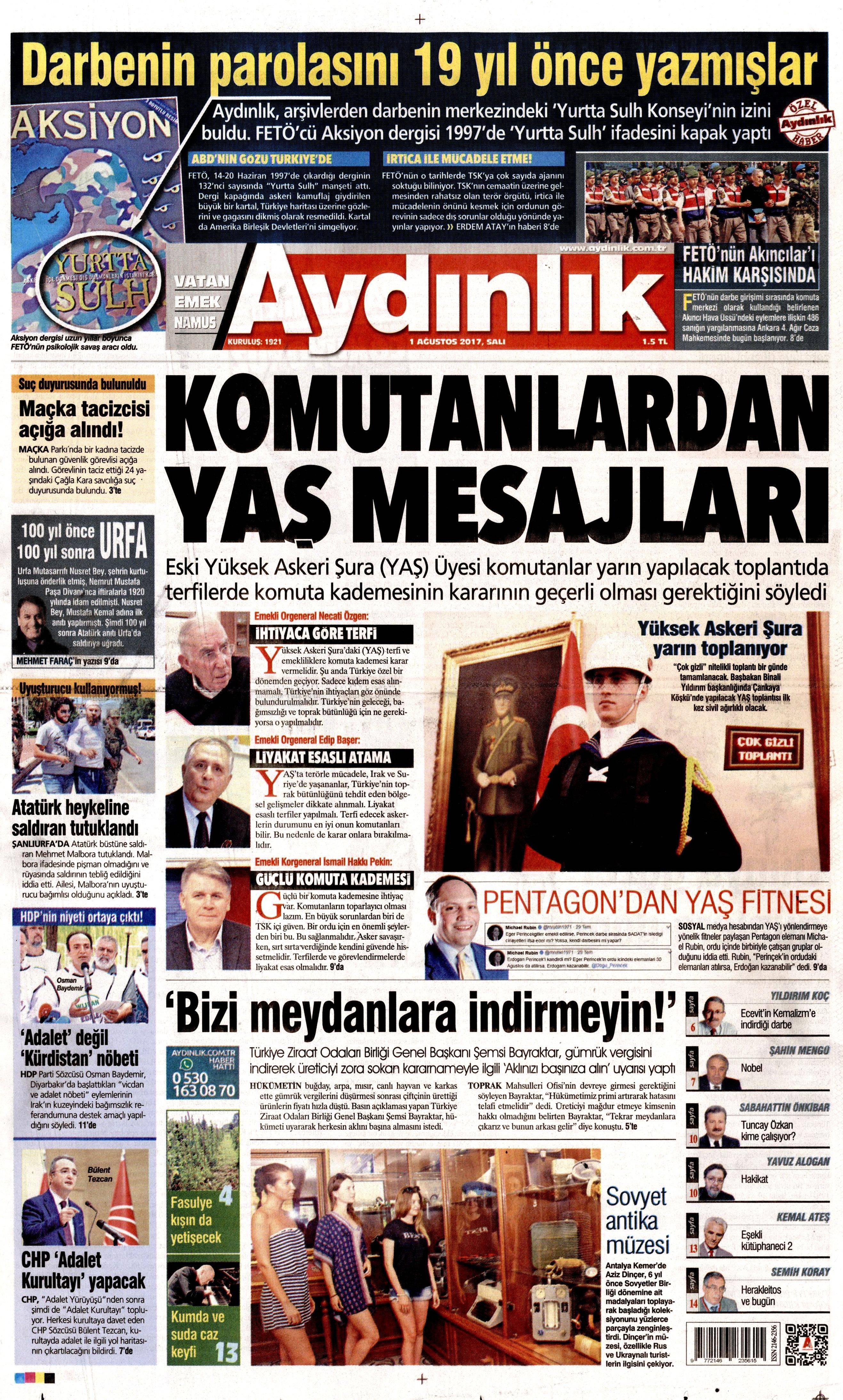 1 Ağustos 2017 gazete manşetleri - 36