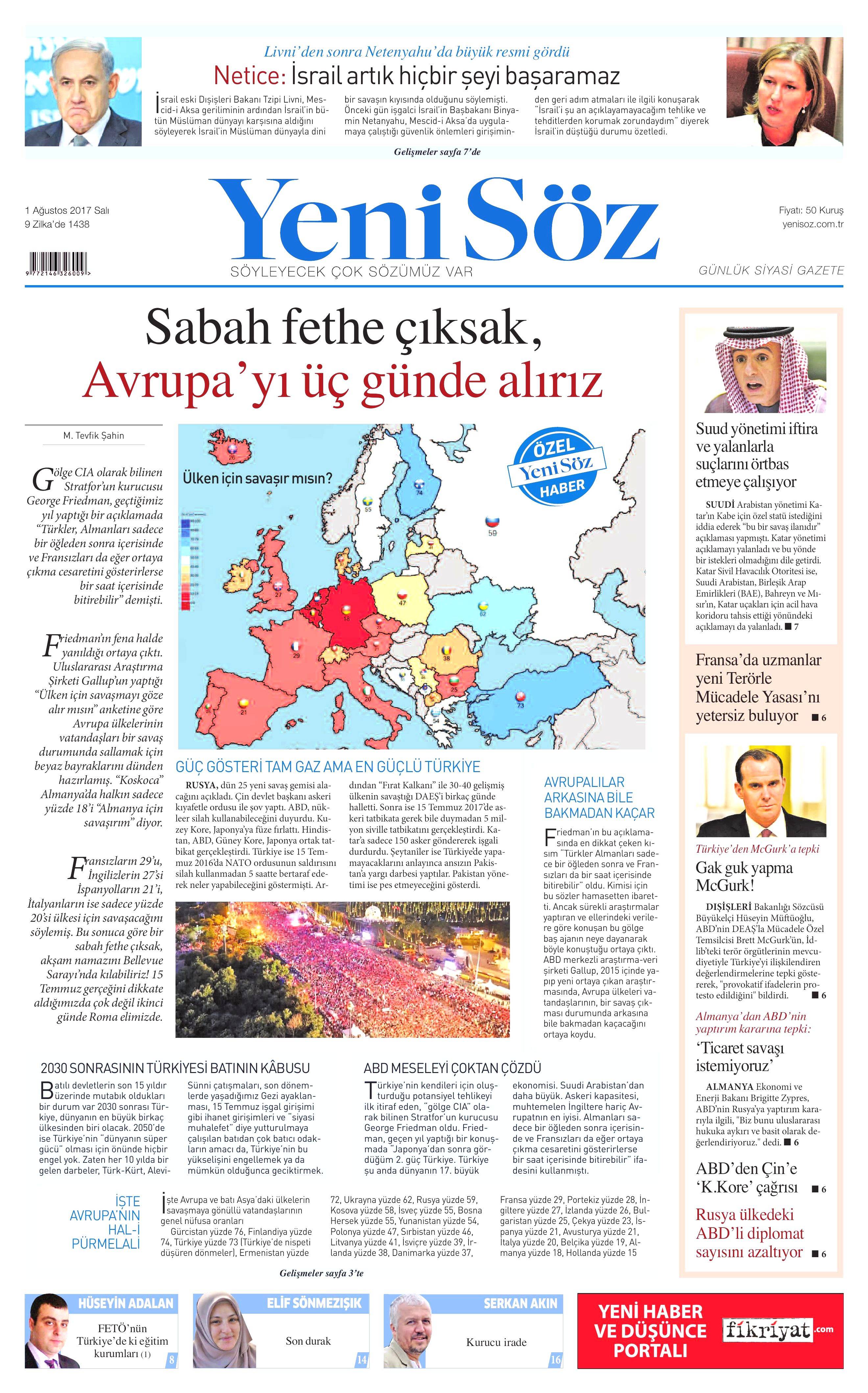 1 Ağustos 2017 gazete manşetleri - 29