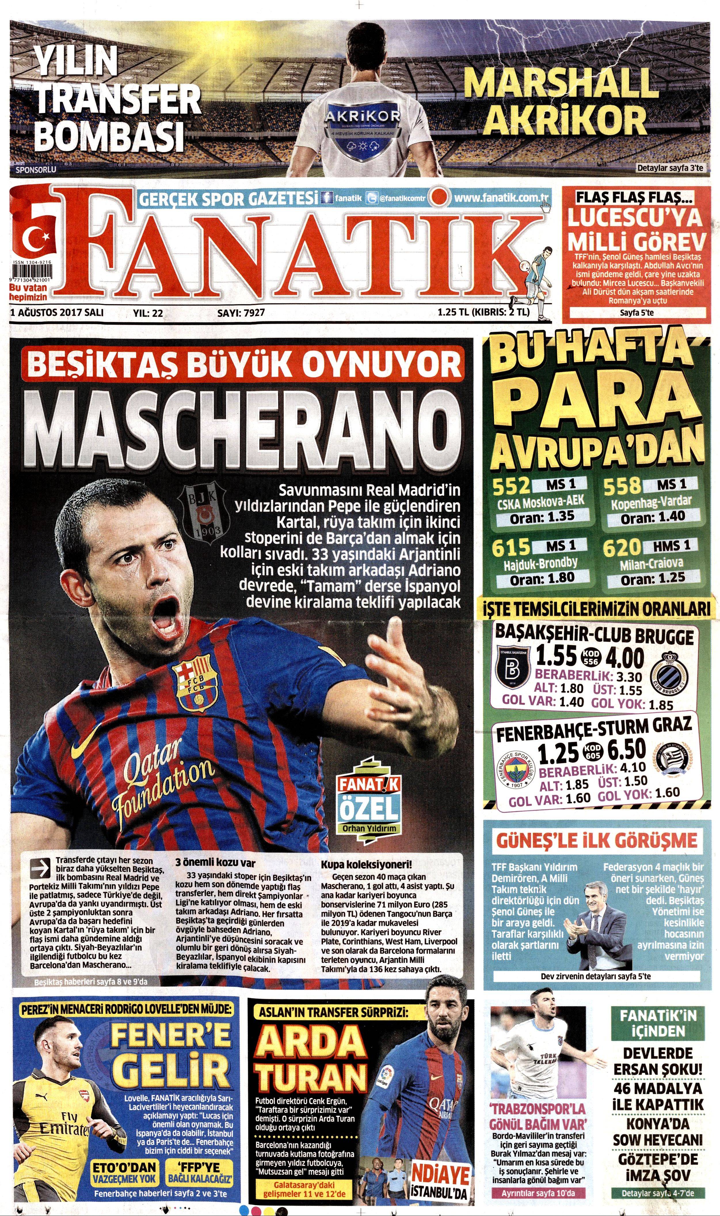 1 Ağustos 2017 gazete manşetleri - 34