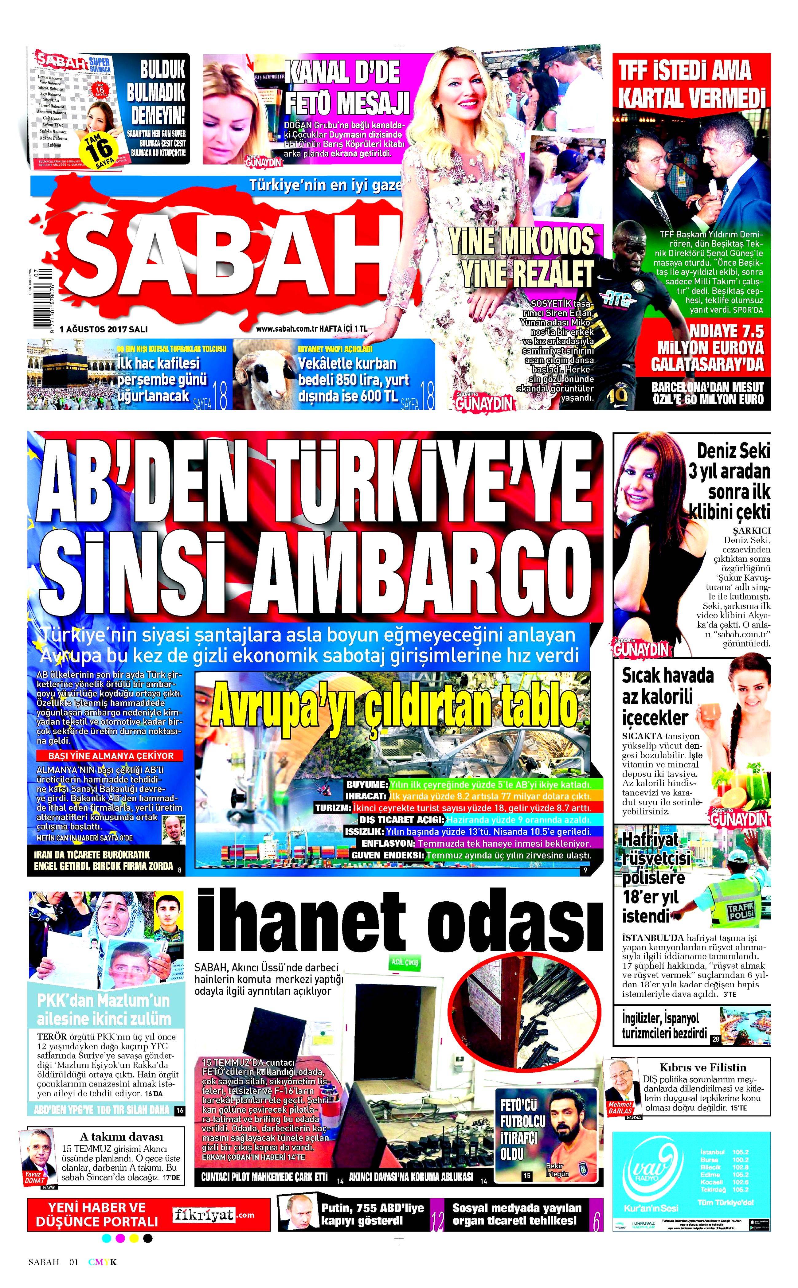 1 Ağustos 2017 gazete manşetleri - 20