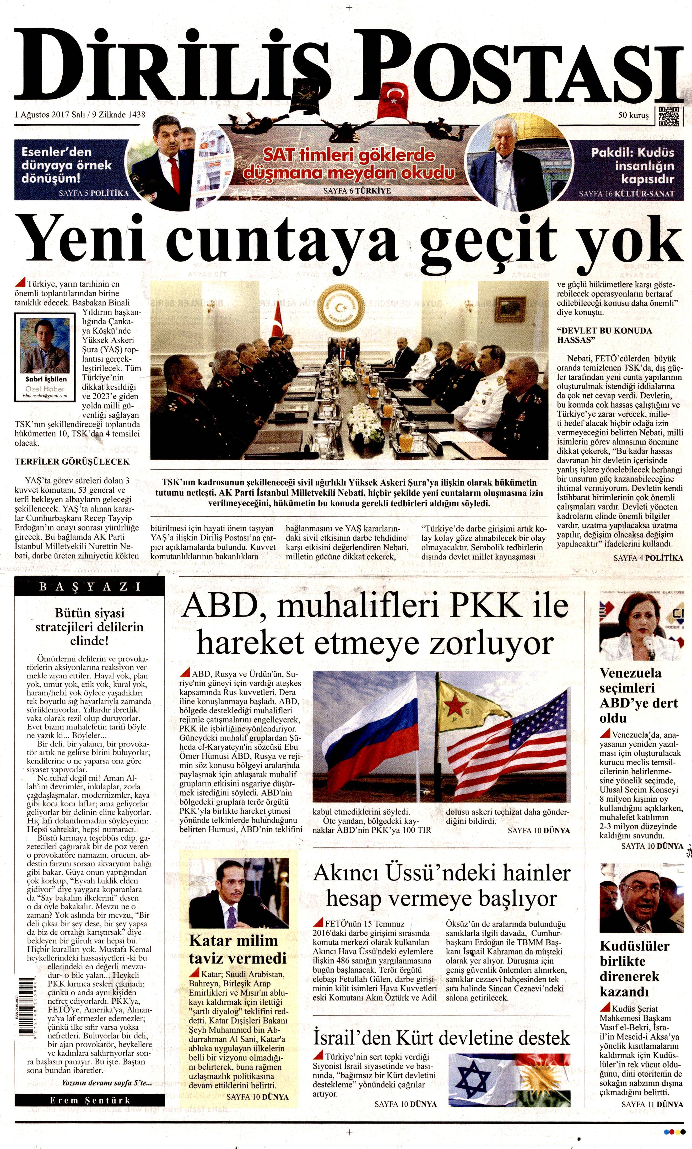 1 Ağustos 2017 gazete manşetleri - 7