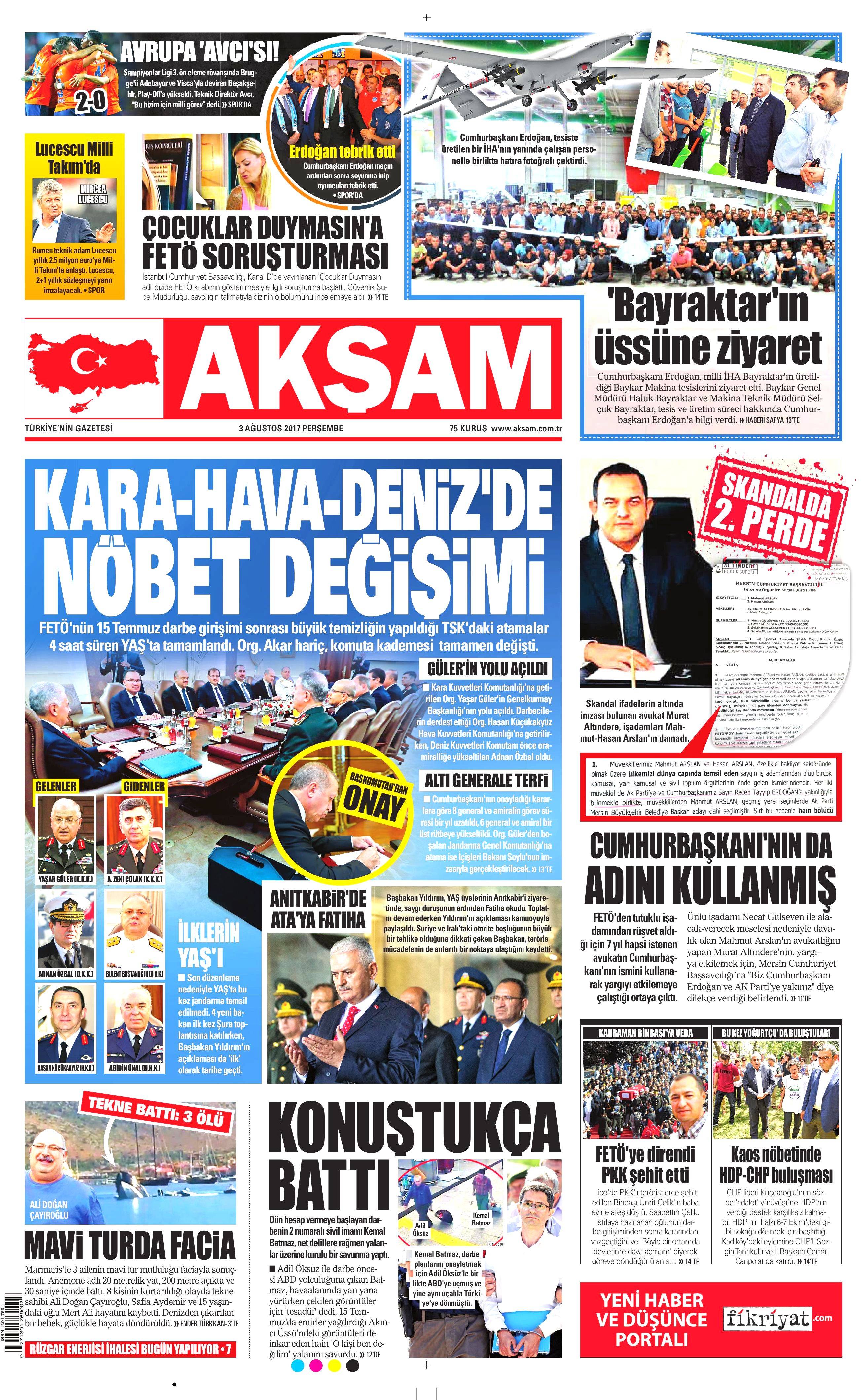 3 Ağustos 2017 gazete manşetleri - 1