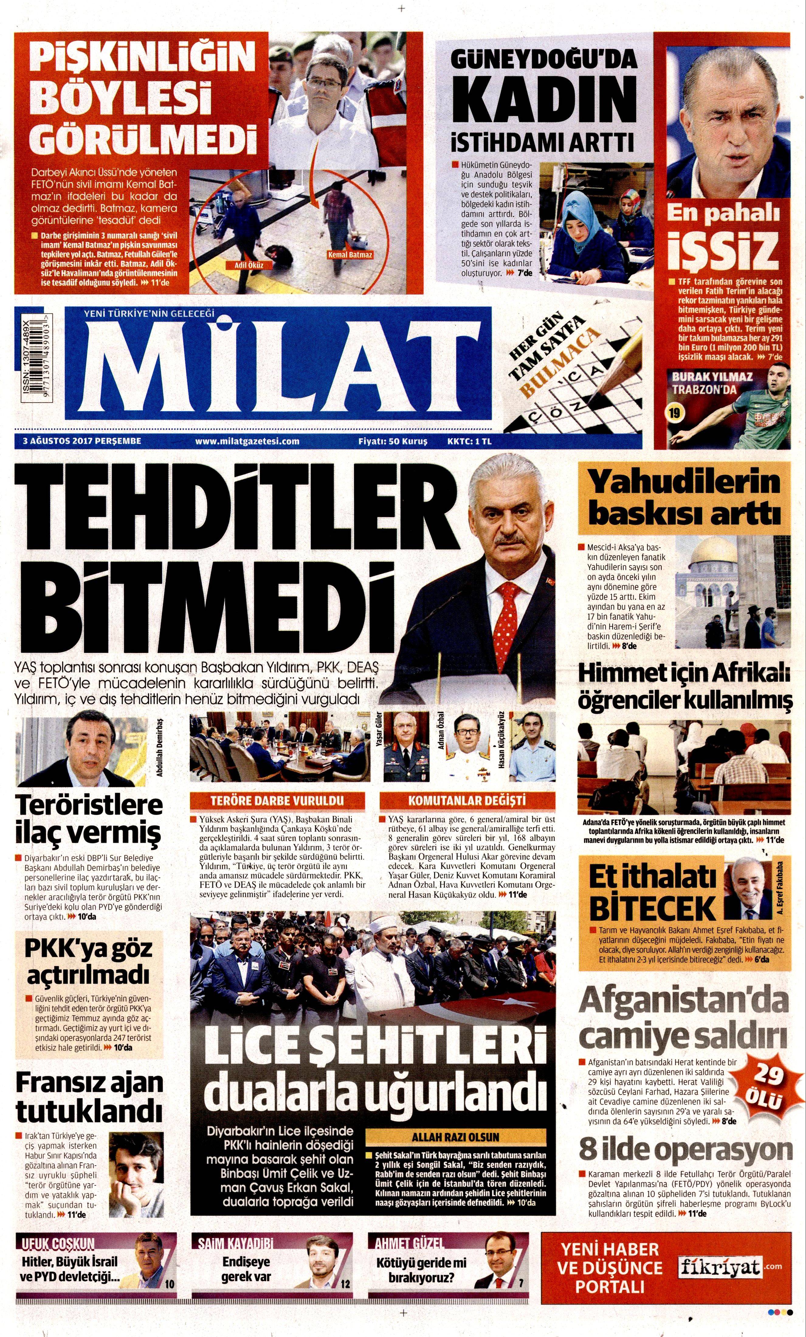 3 Ağustos 2017 gazete manşetleri - 17