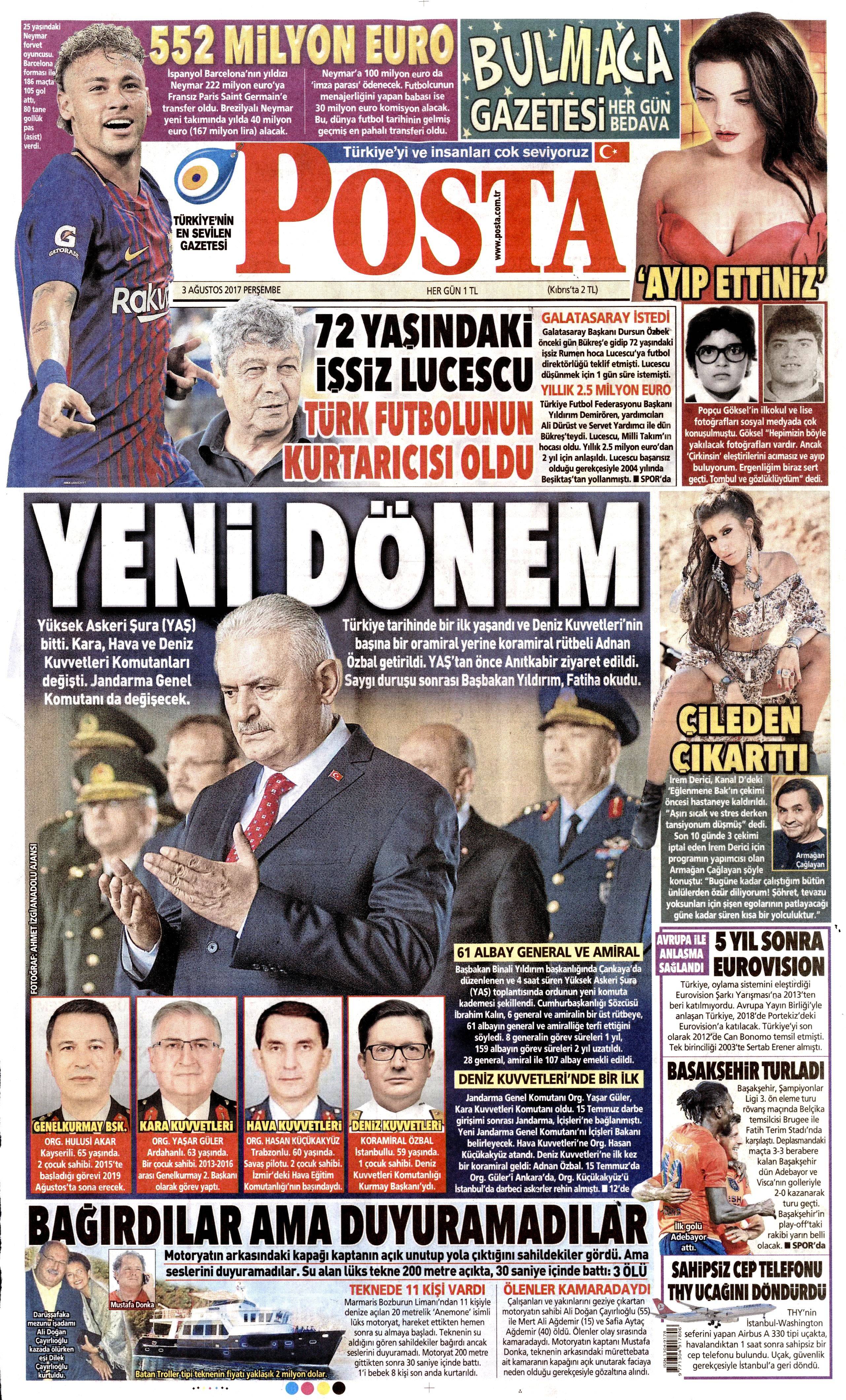 3 Ağustos 2017 gazete manşetleri - 19